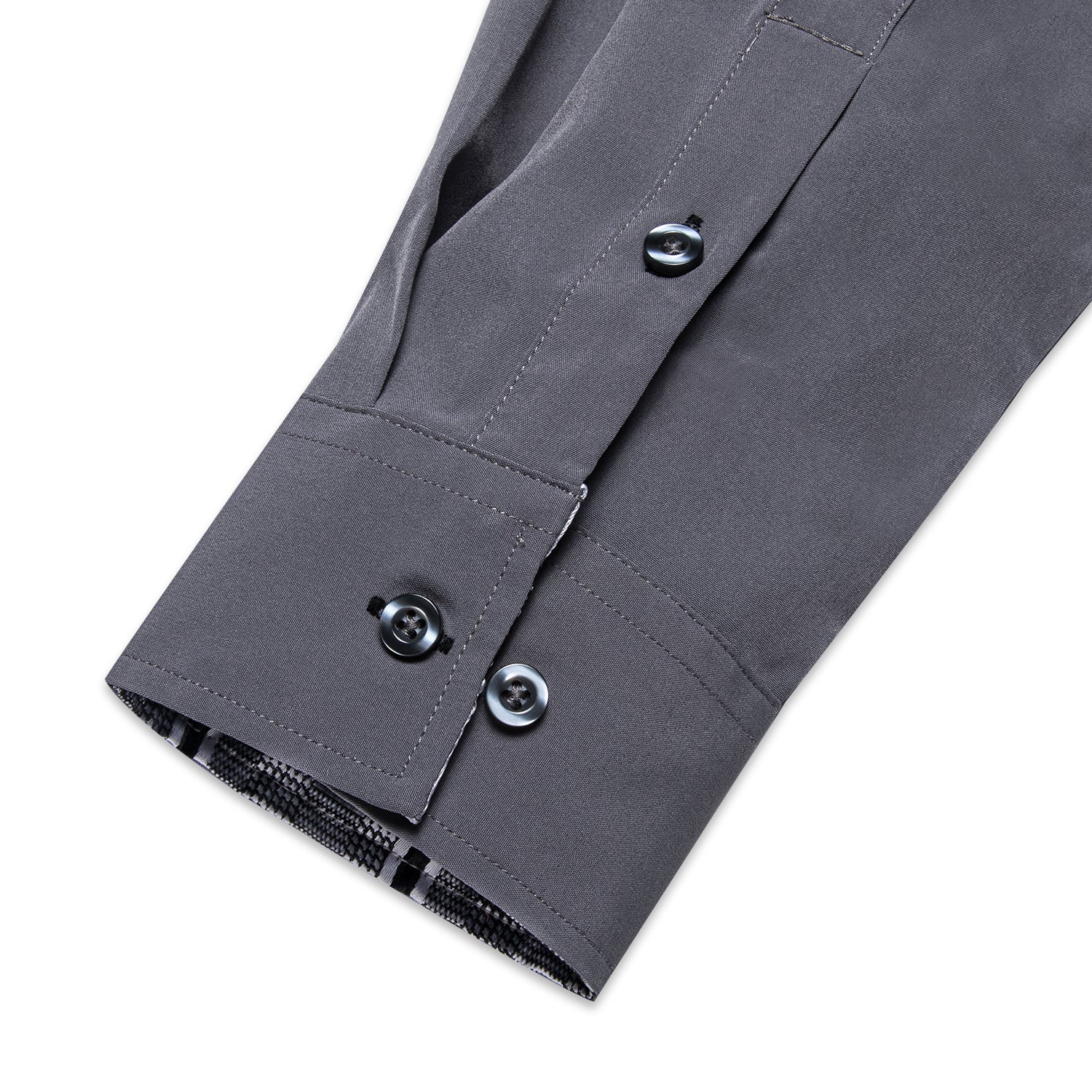 New Splicing Style Grey with Grey Plaid Edge Men's Long Sleeve Shirt