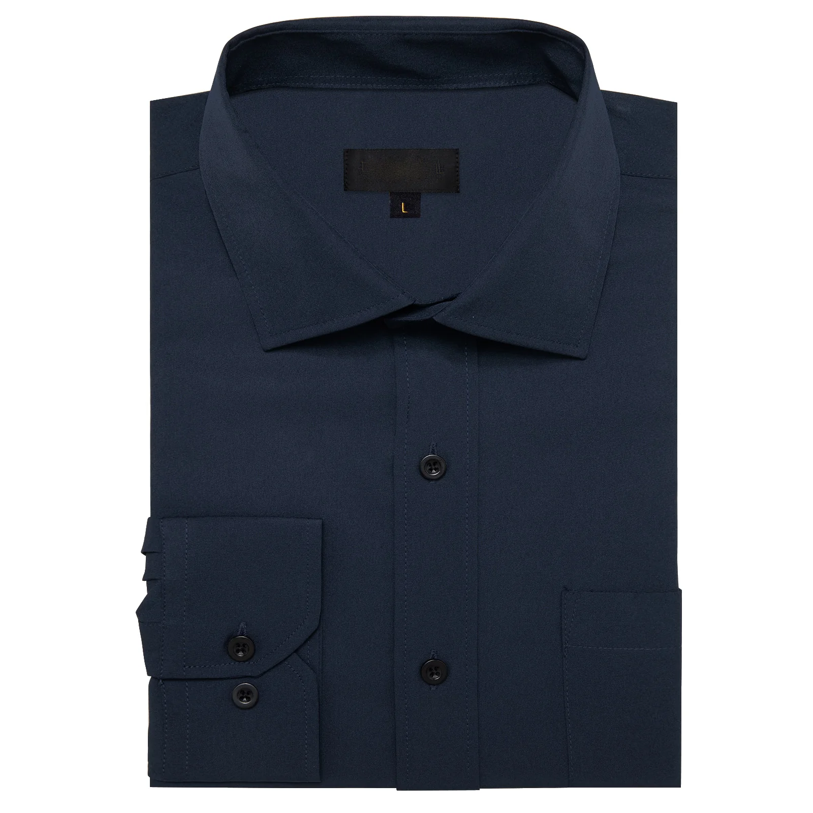 Dark Navy Blue Solid Silk Men's Long Sleeve Business Shirt