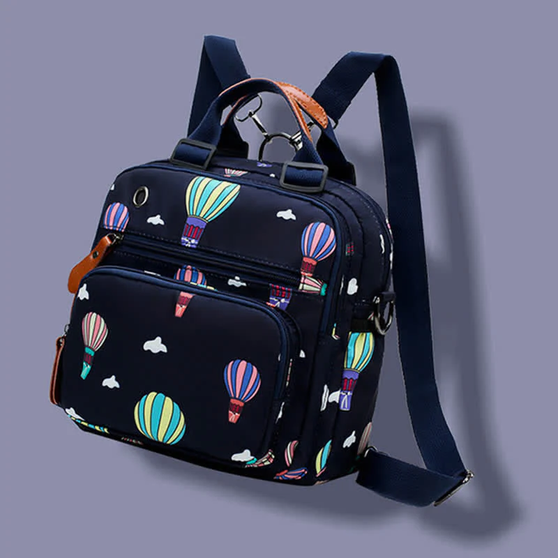 Multifunctional Waterproof Flower Printing Backpack Floral Diaper Bag Crossbody Bag