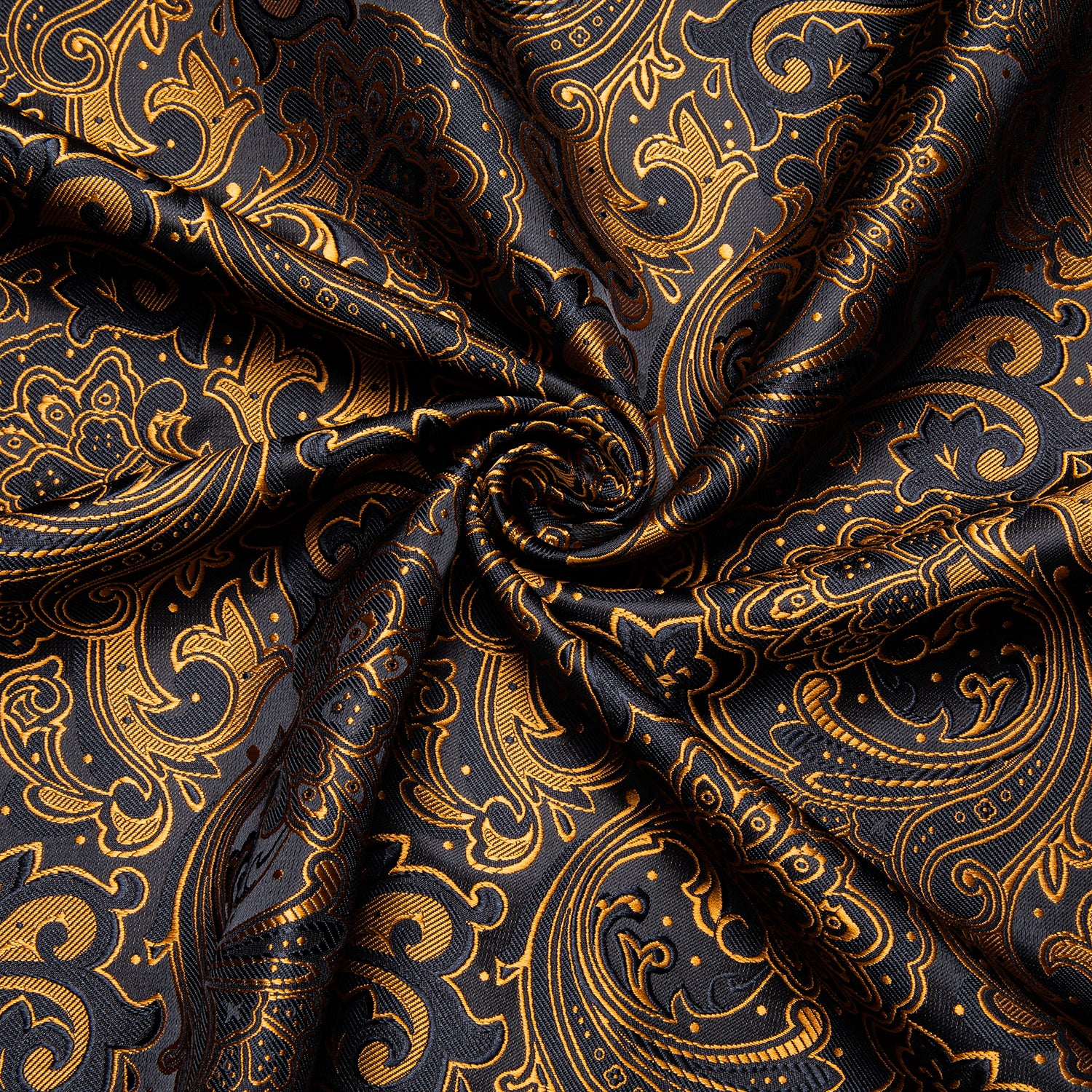 Black Golden Floral Silk Men's Long Sleeve Shirt