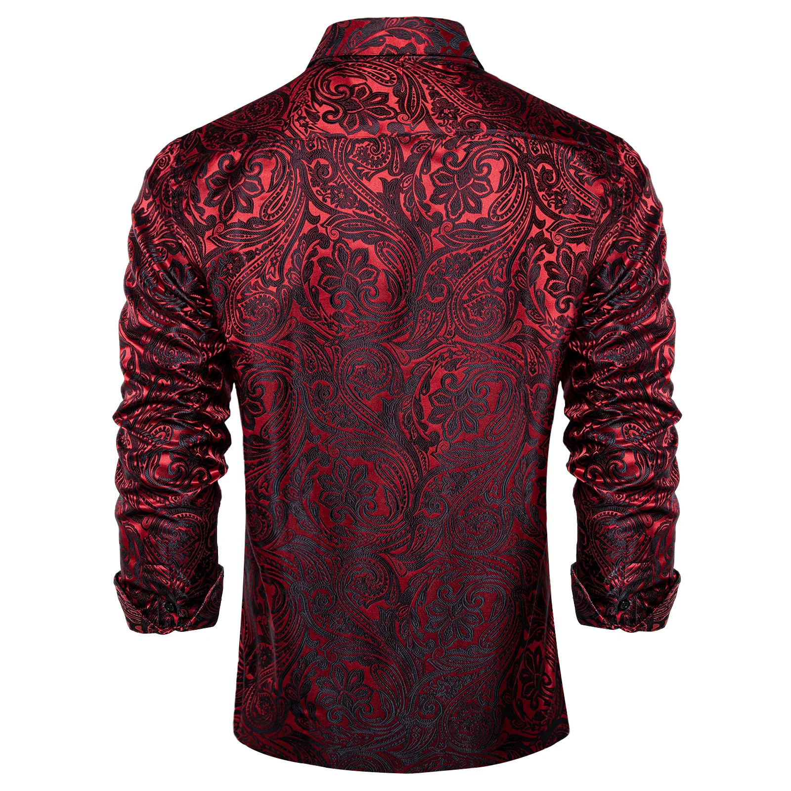 Dark Red Paisley Men's Long Sleeve Shirt