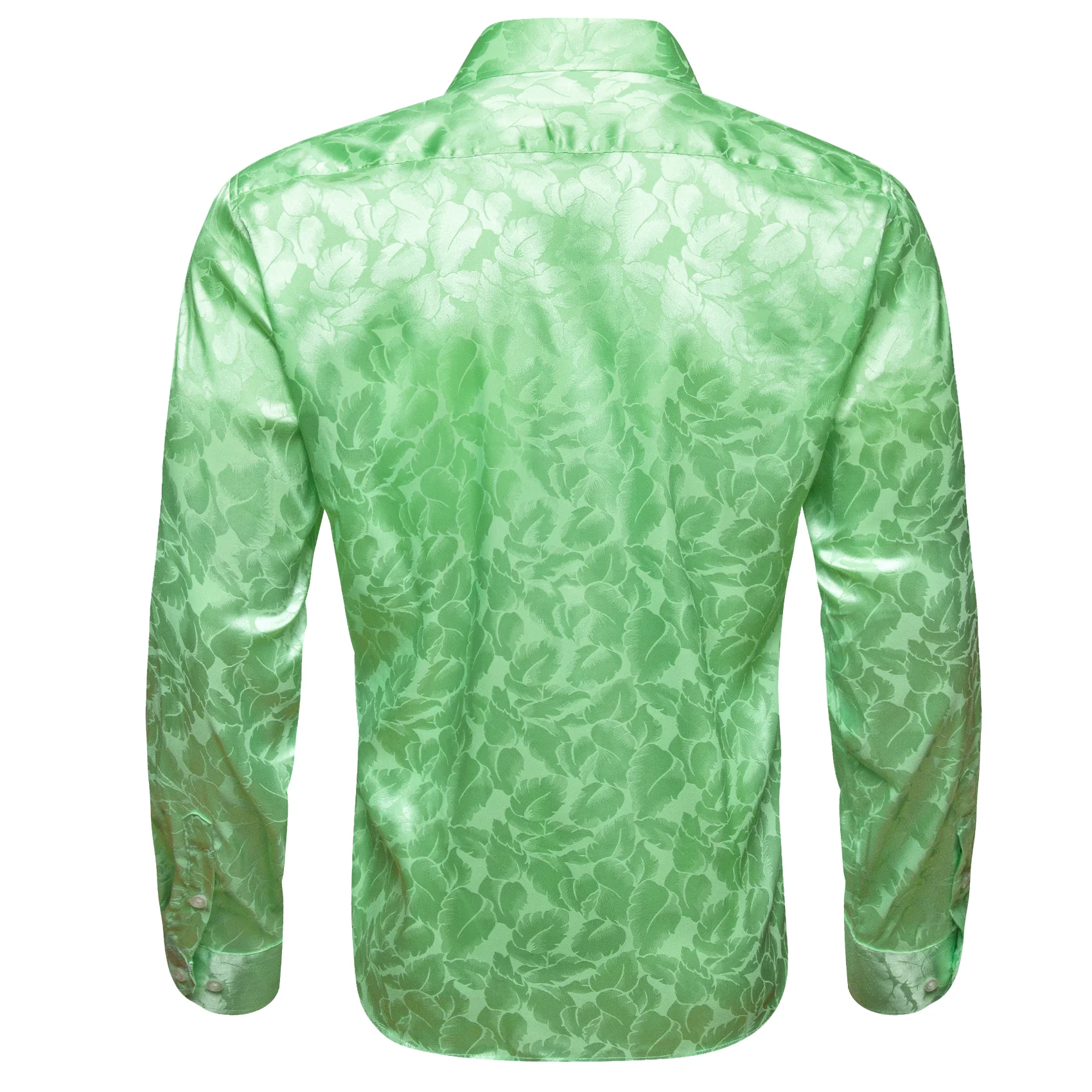 Turquoise Green Floral Leaf Silk Men's Long Sleeve Shirt