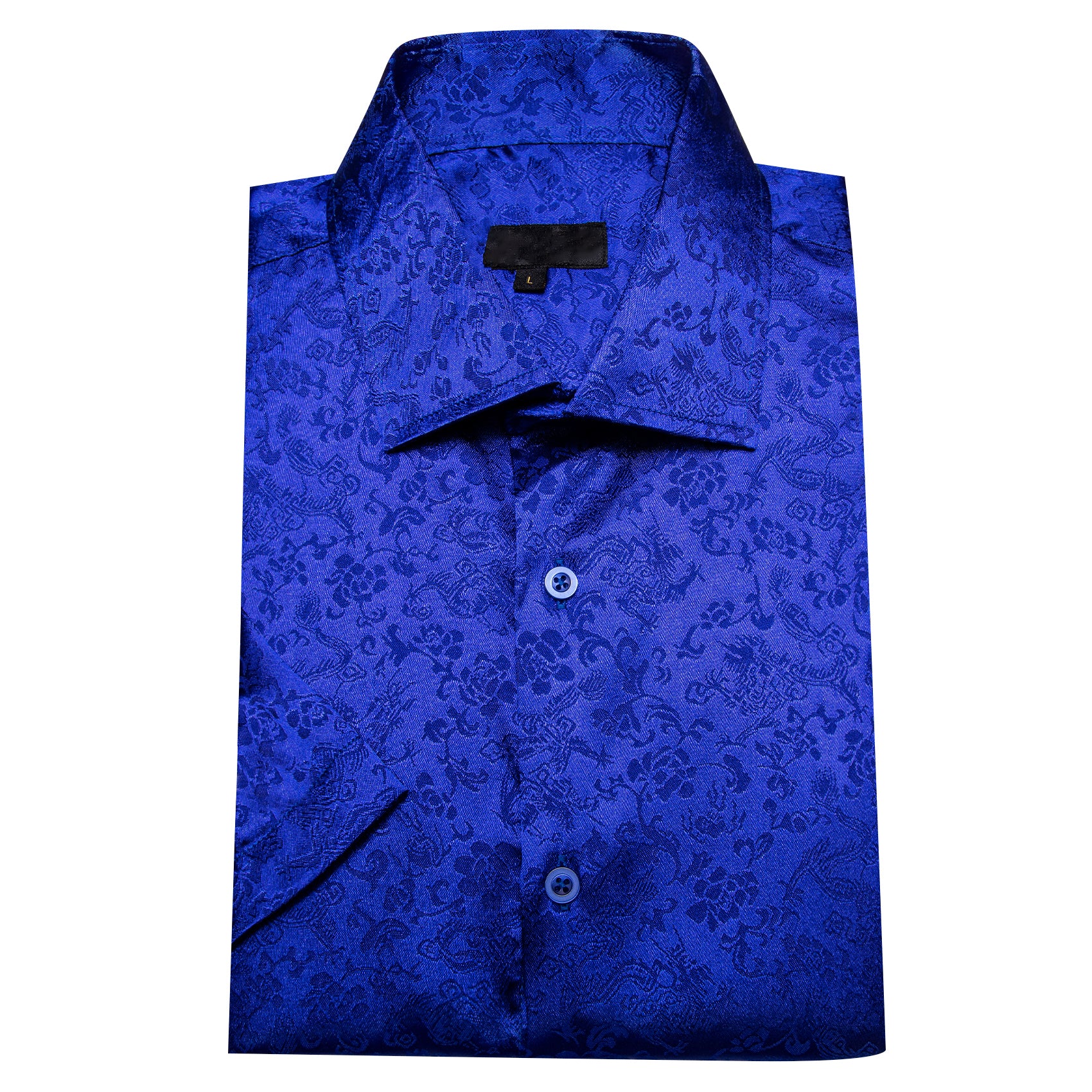 Cobalt Blue Floral Silk Men's Short Sleeve Shirt
