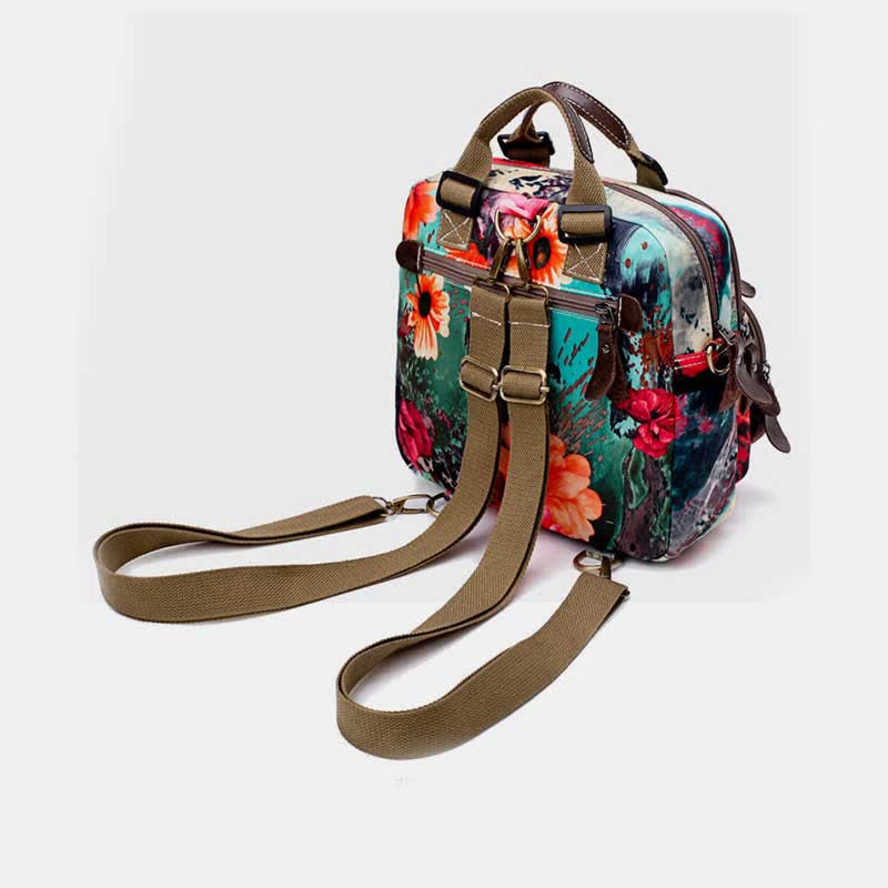 Multifunctional Waterproof Flower Printing Backpack Floral Diaper Bag Crossbody Bag
