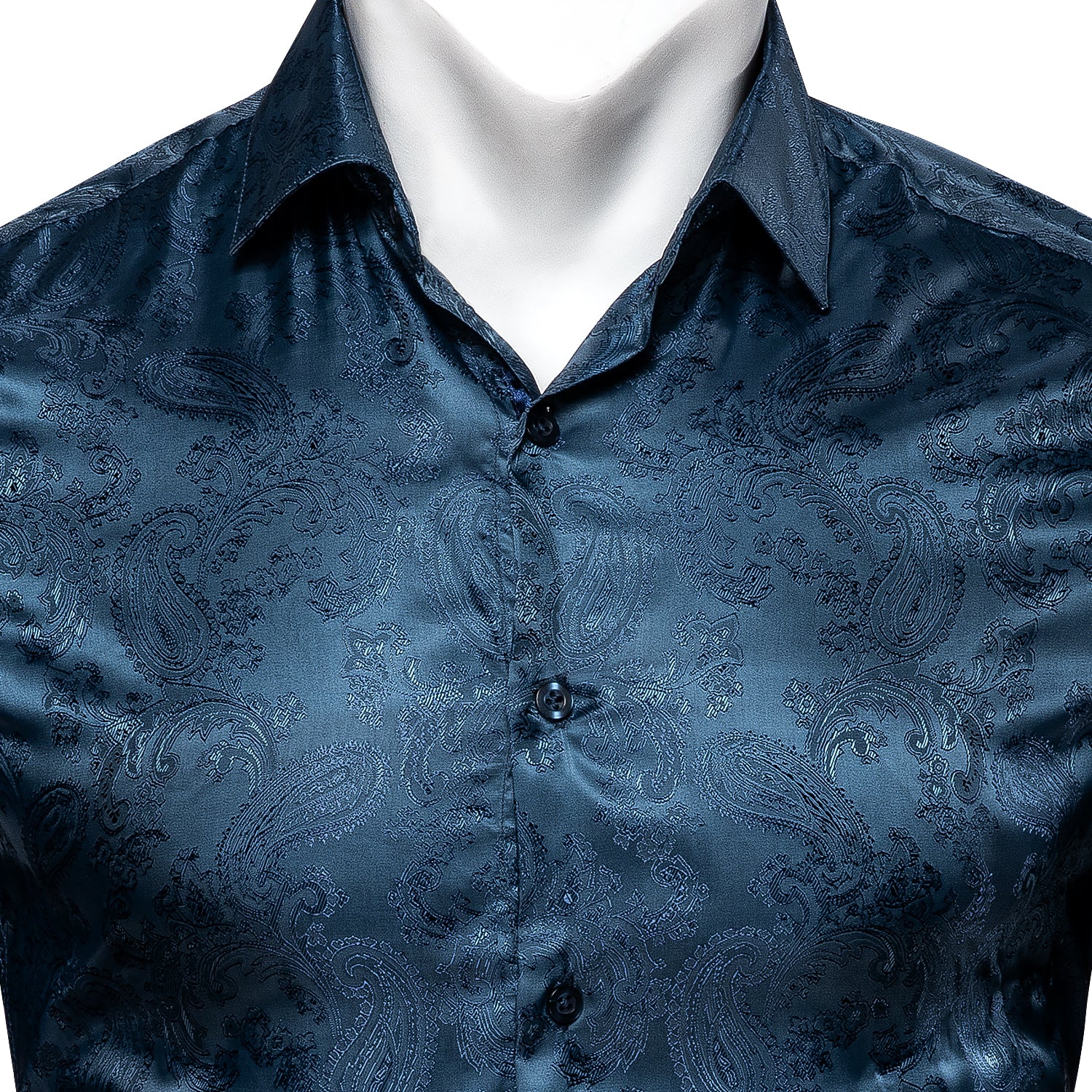 Grey Blue Paisley Pattern Silk Men's Long Sleeve Shirt