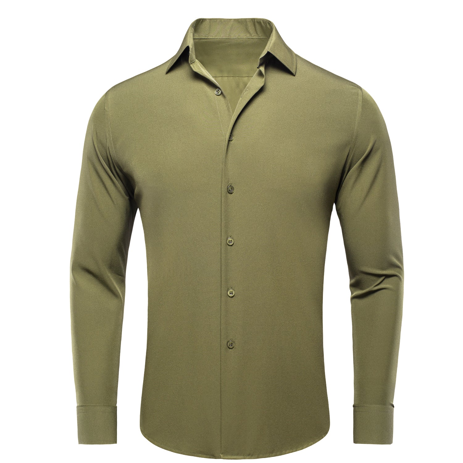 New Olive Green Solid Men's Long Sleeve Cotton Shirt