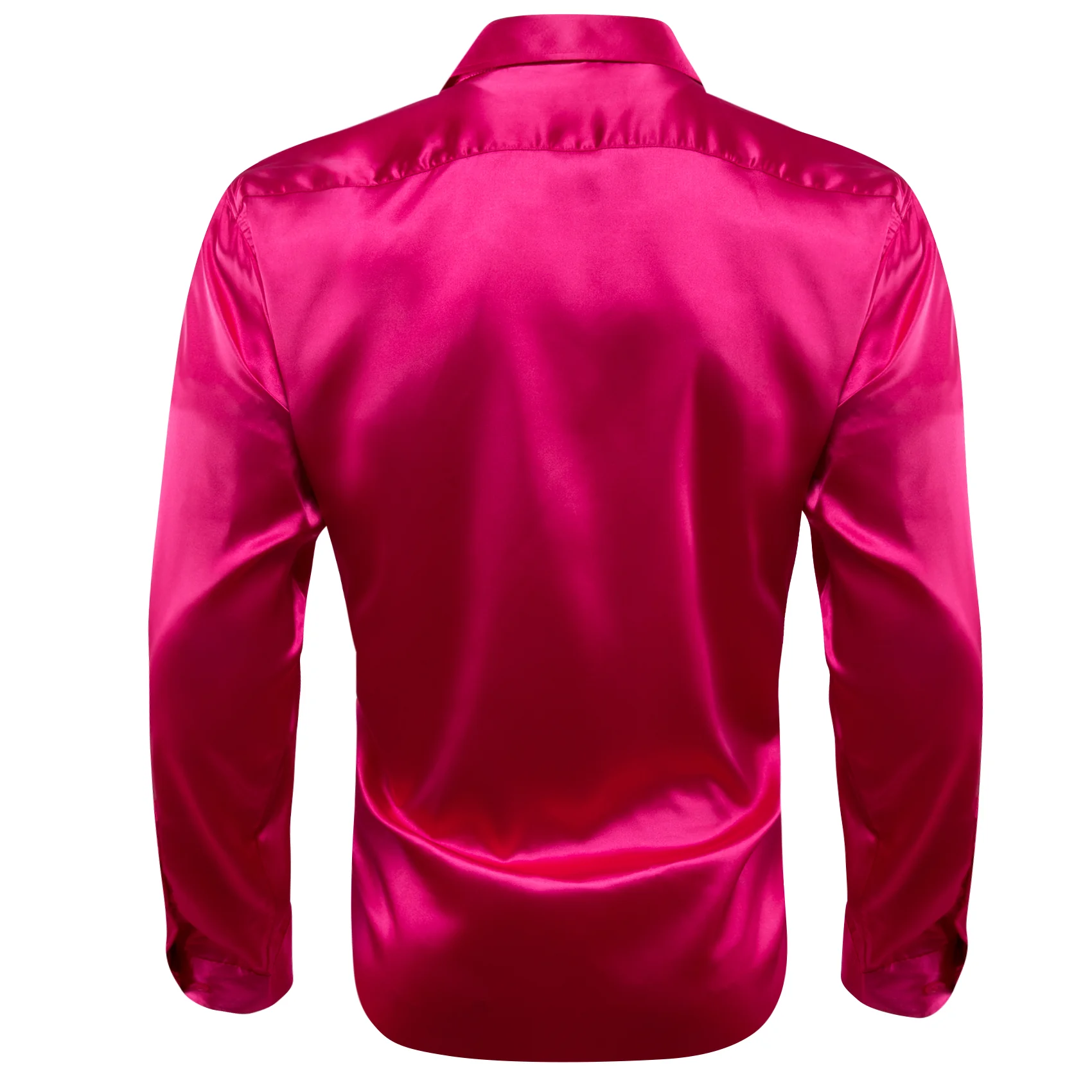 DeepPink Solid Silk Men's Long Sleeve Shirt