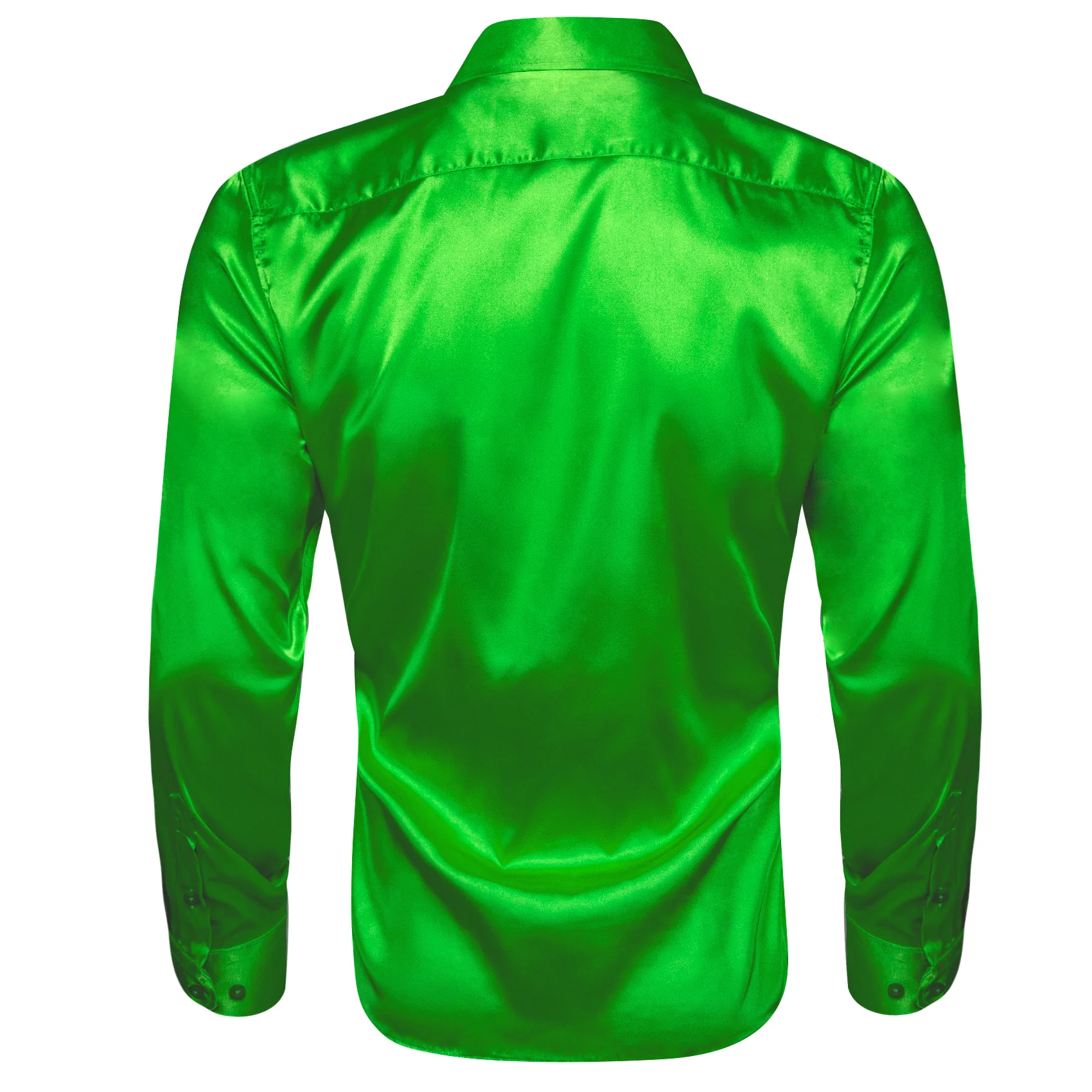 Bright Green Satin Solid Silk Men's Long Sleeve Shirt