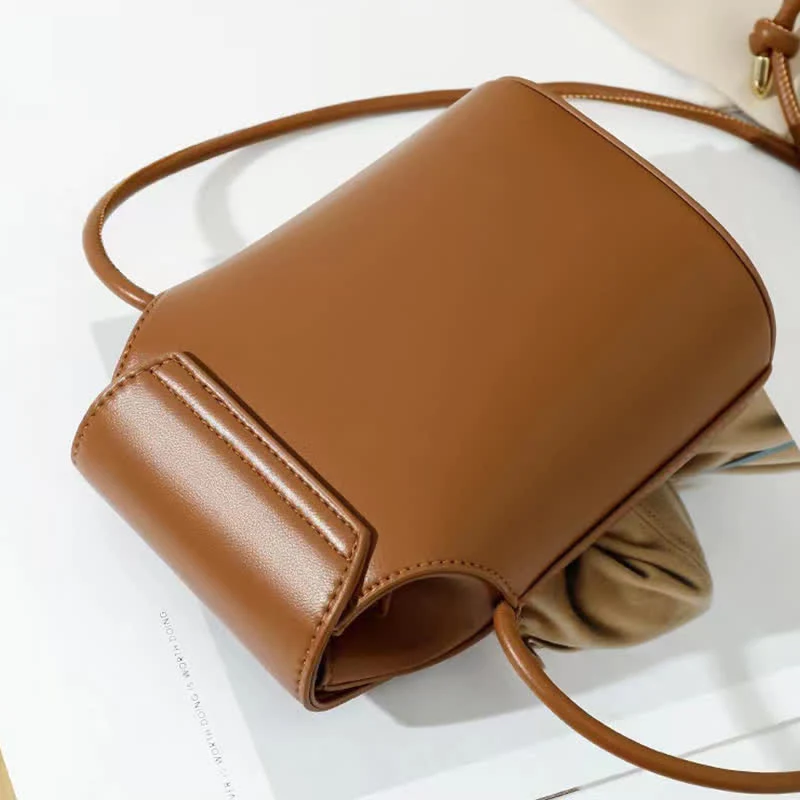 Women Mini Retro Bucket Bag PU Leather Phone Bag Crossbody Bag