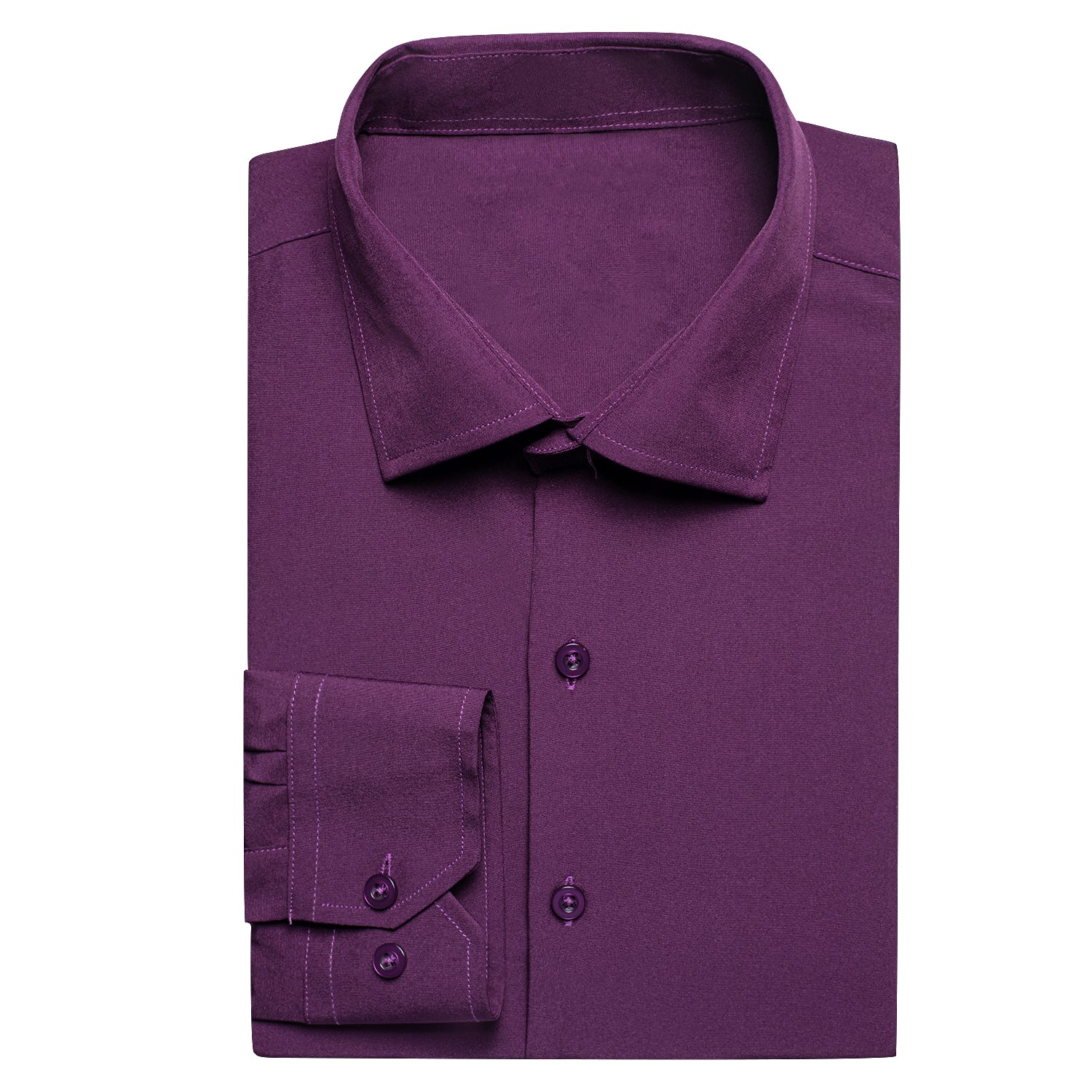 New Dark Purple Solid Men's Long Sleeve Cotton Shirt