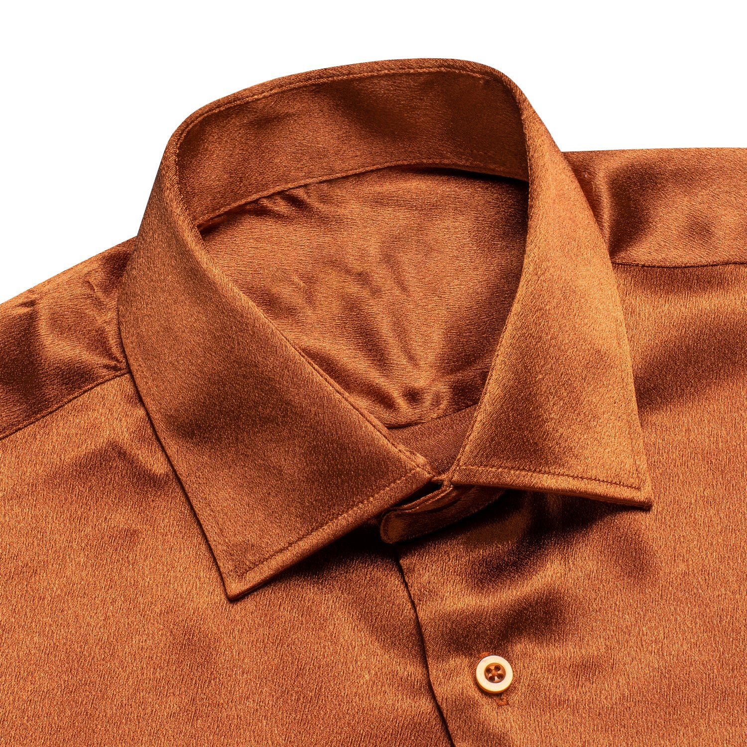Orange Copper Solid Silk Men's Long Sleeve Shirt