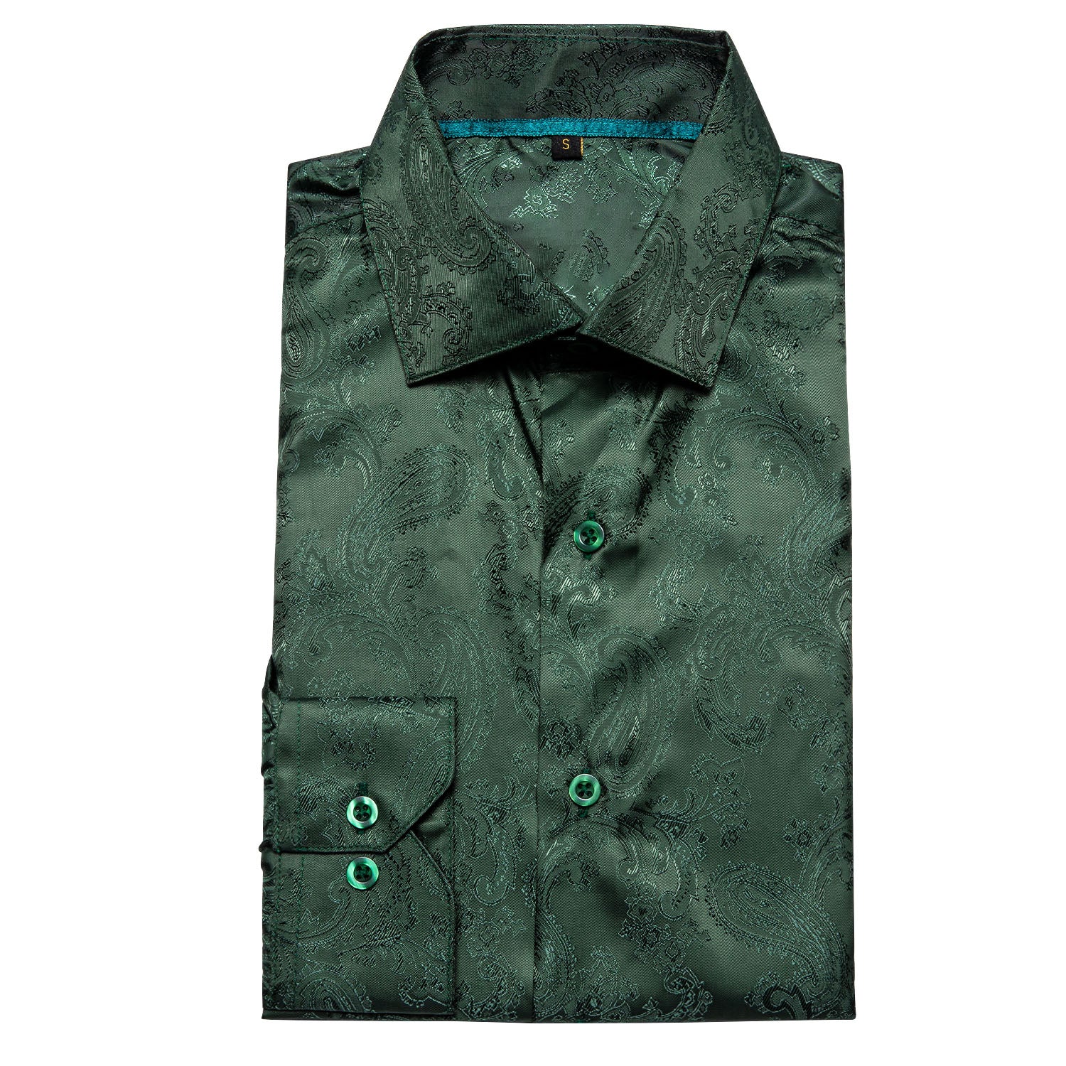 Grey Green Paisley Pattern Silk Men's Long Sleeve Shirt