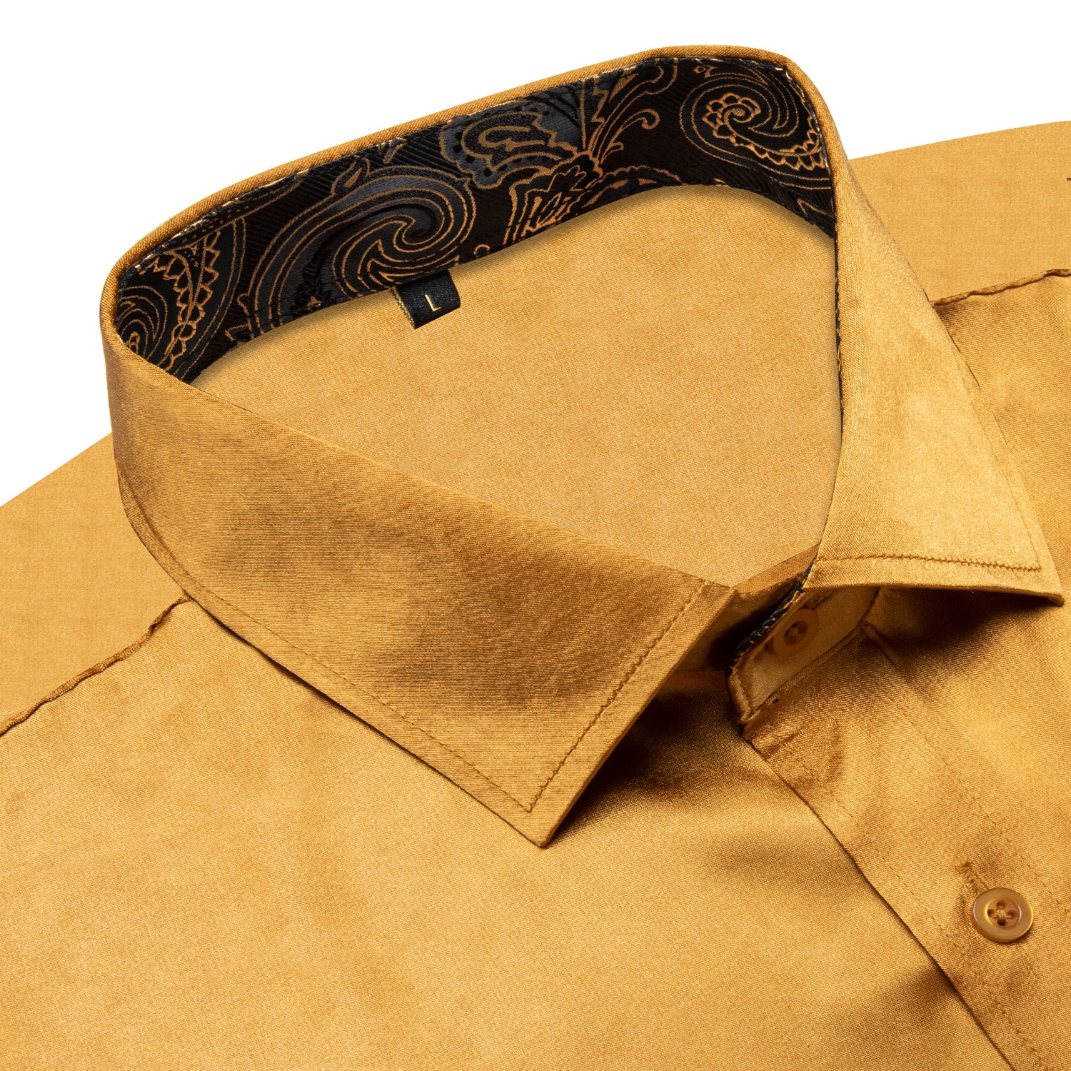 Splicing Style Golden with Black Paisley Edge Men's Solid Long Sleeve Shirt