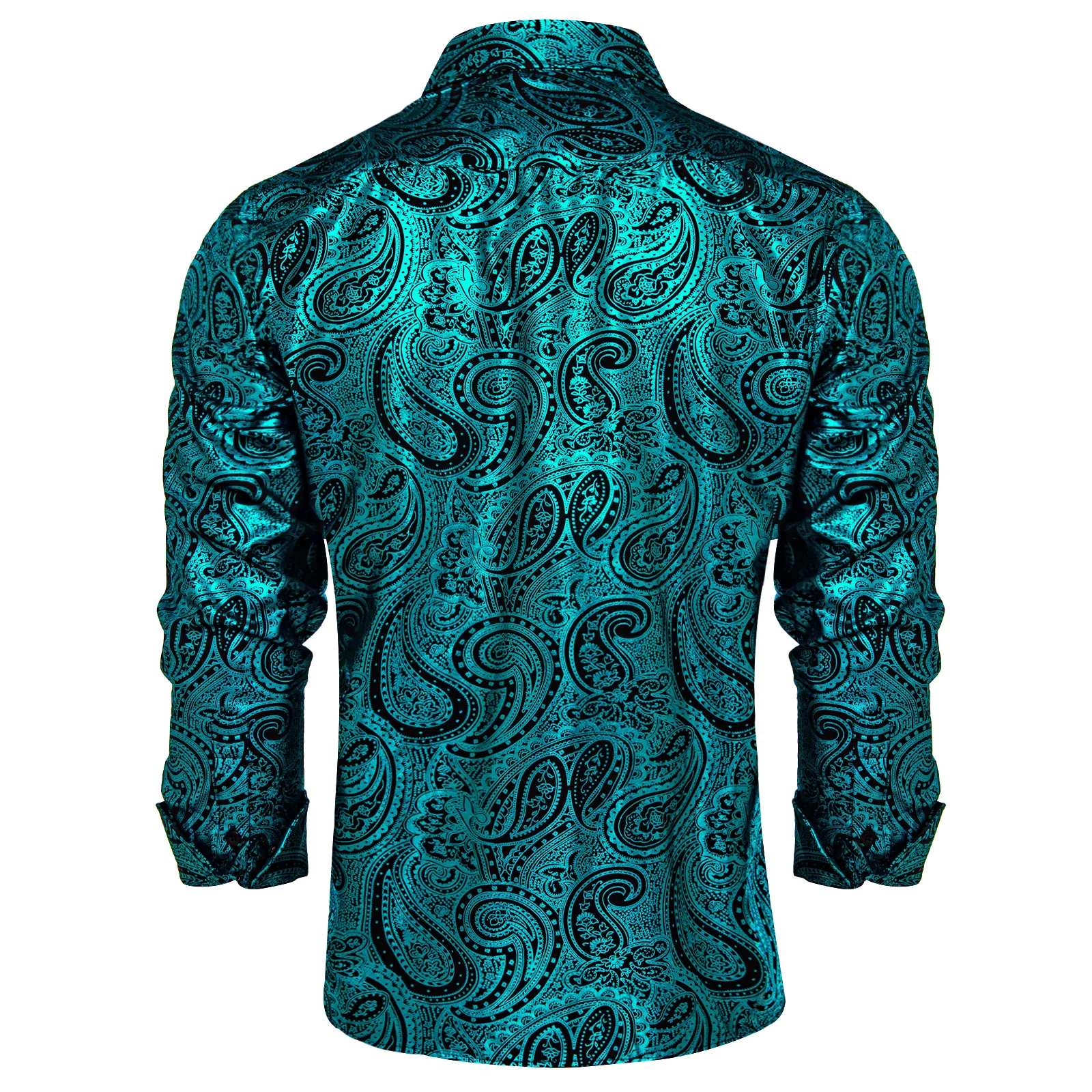 Teal Black Paisley Flower Hot Stamping Men's Long Sleeve Shirt