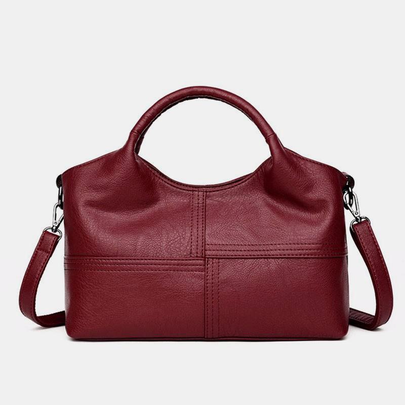 Soft Leather Handbags Stitching Solid Large Capacity Shoulder Bag