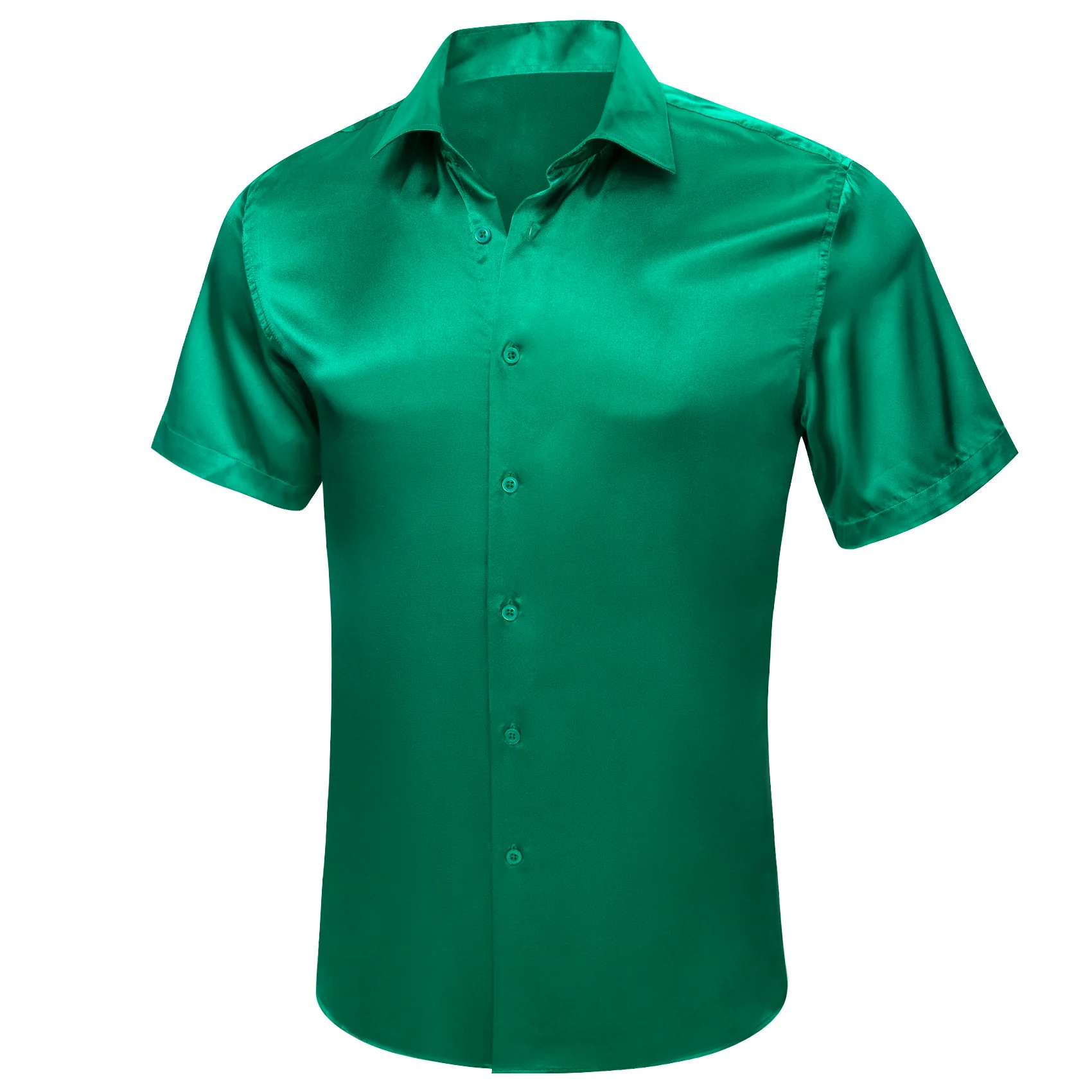 Green Satin Solid Silk Men's Short Sleeve Shirt