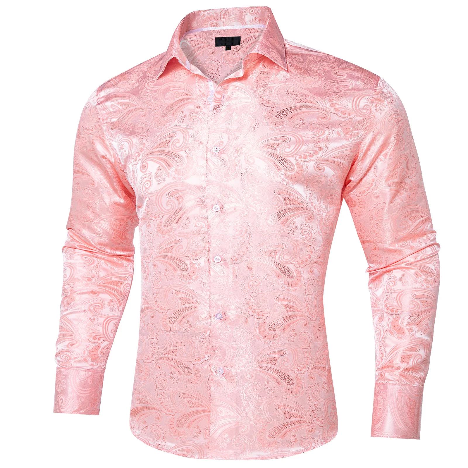 Light Pink Floral Silk Men's Long Sleeve Shirt