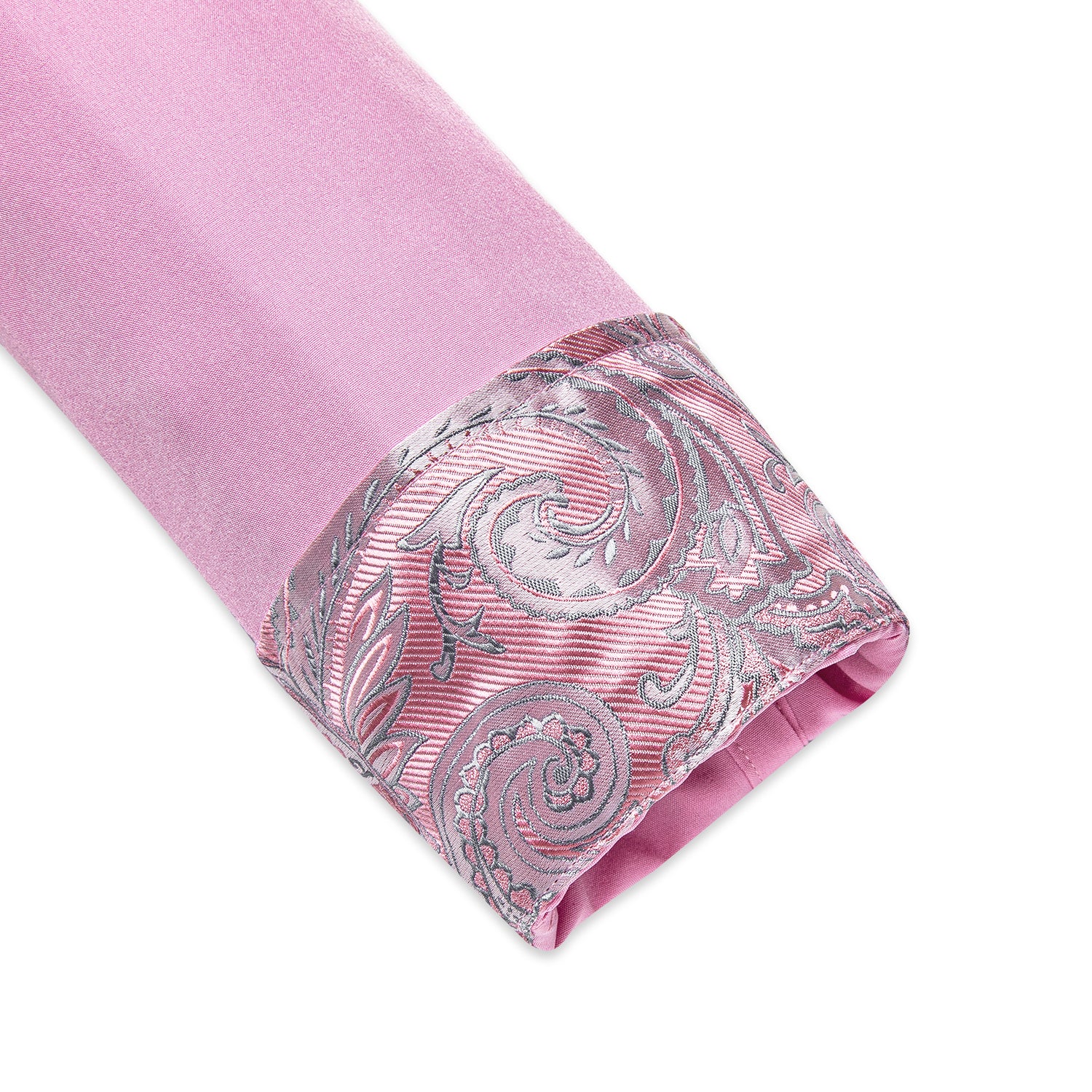 New Splicing Style Pink with Pink Paisley Edge Men's Long Sleeve Shirt