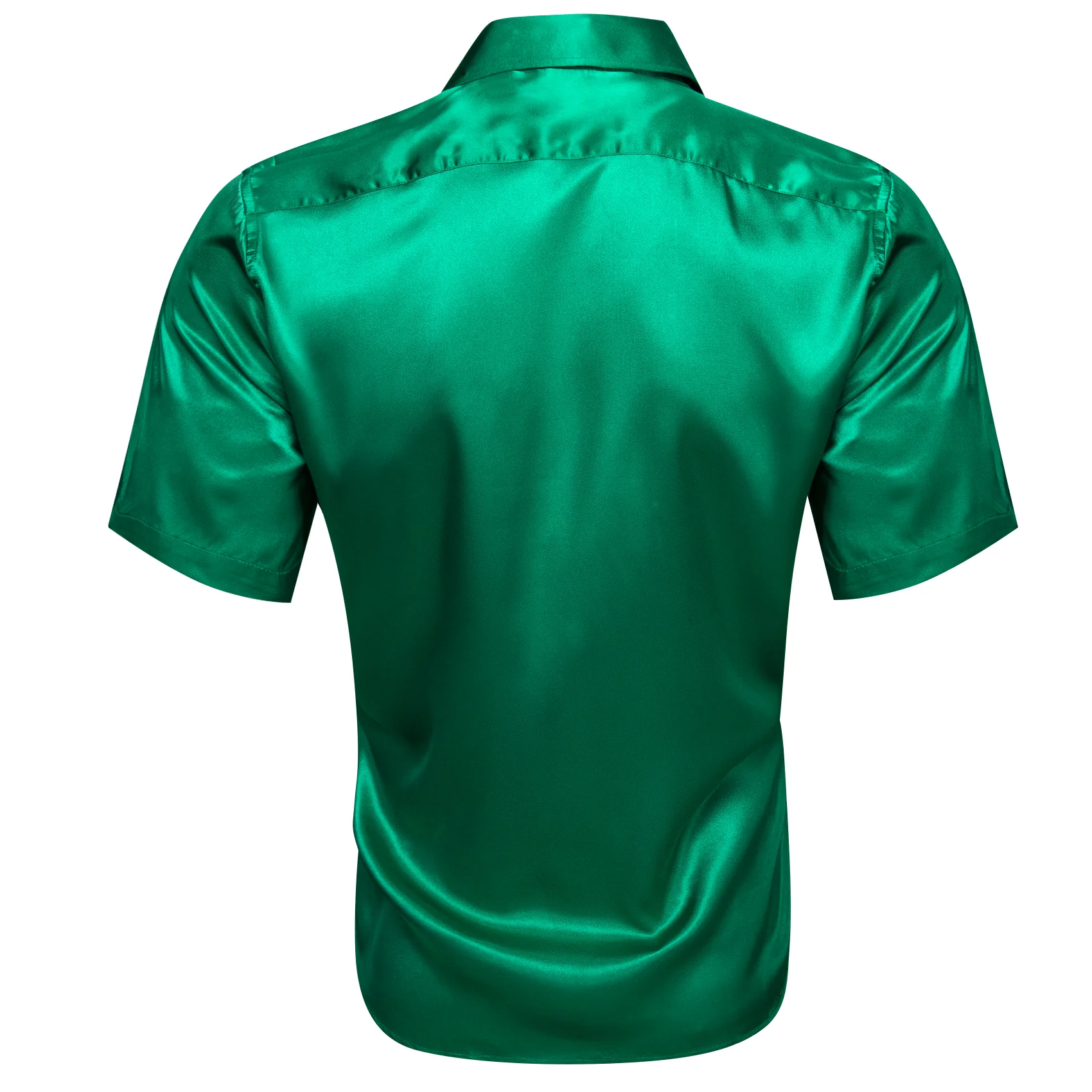 Green Satin Solid Silk Men's Short Sleeve Shirt