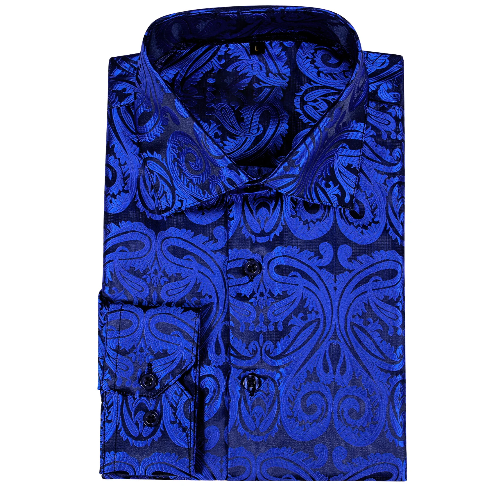 New Klein Blue Floral Silk Men's Long Sleeve Shirt