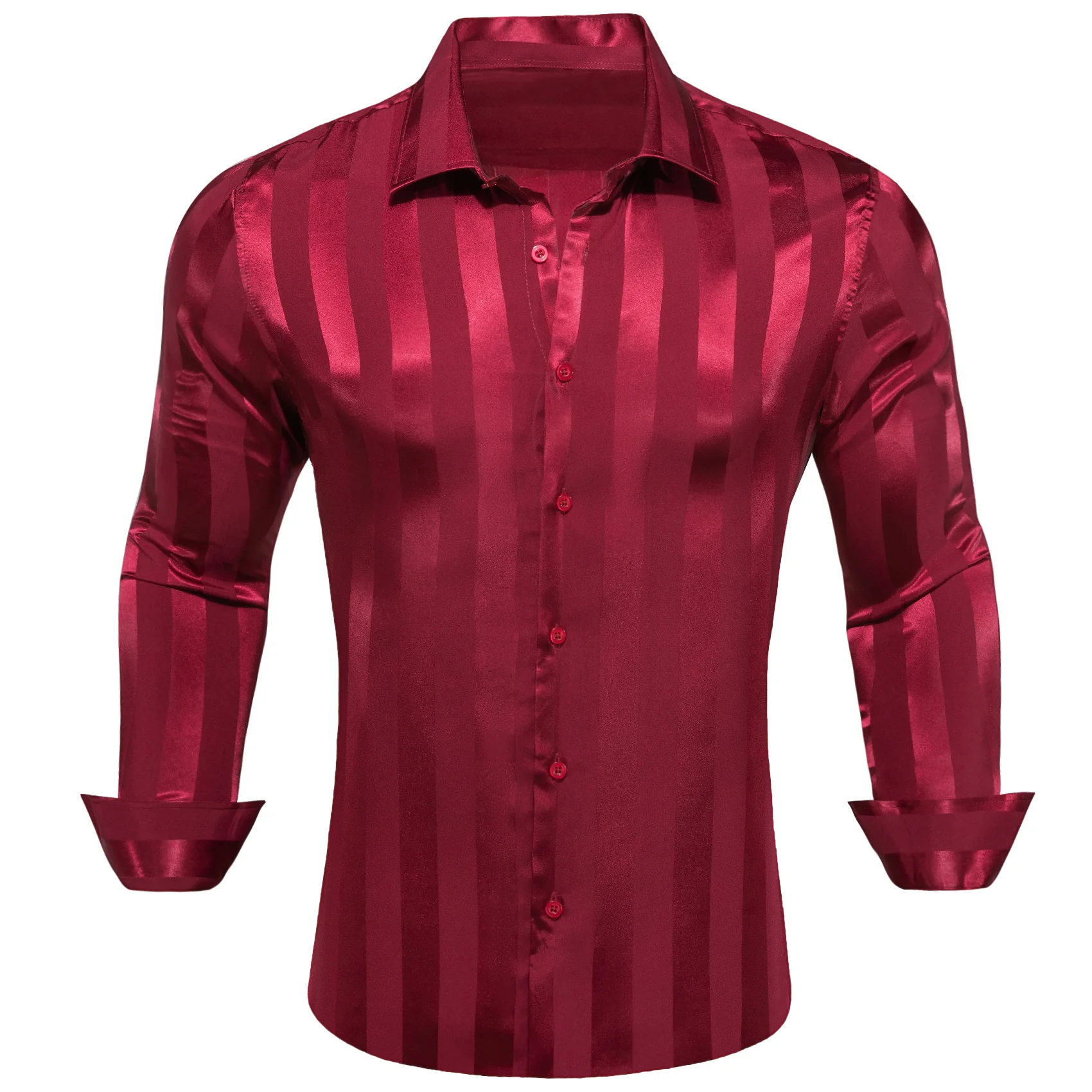 Red Striped Shiny Satin Men's Long Sleeve Shirt