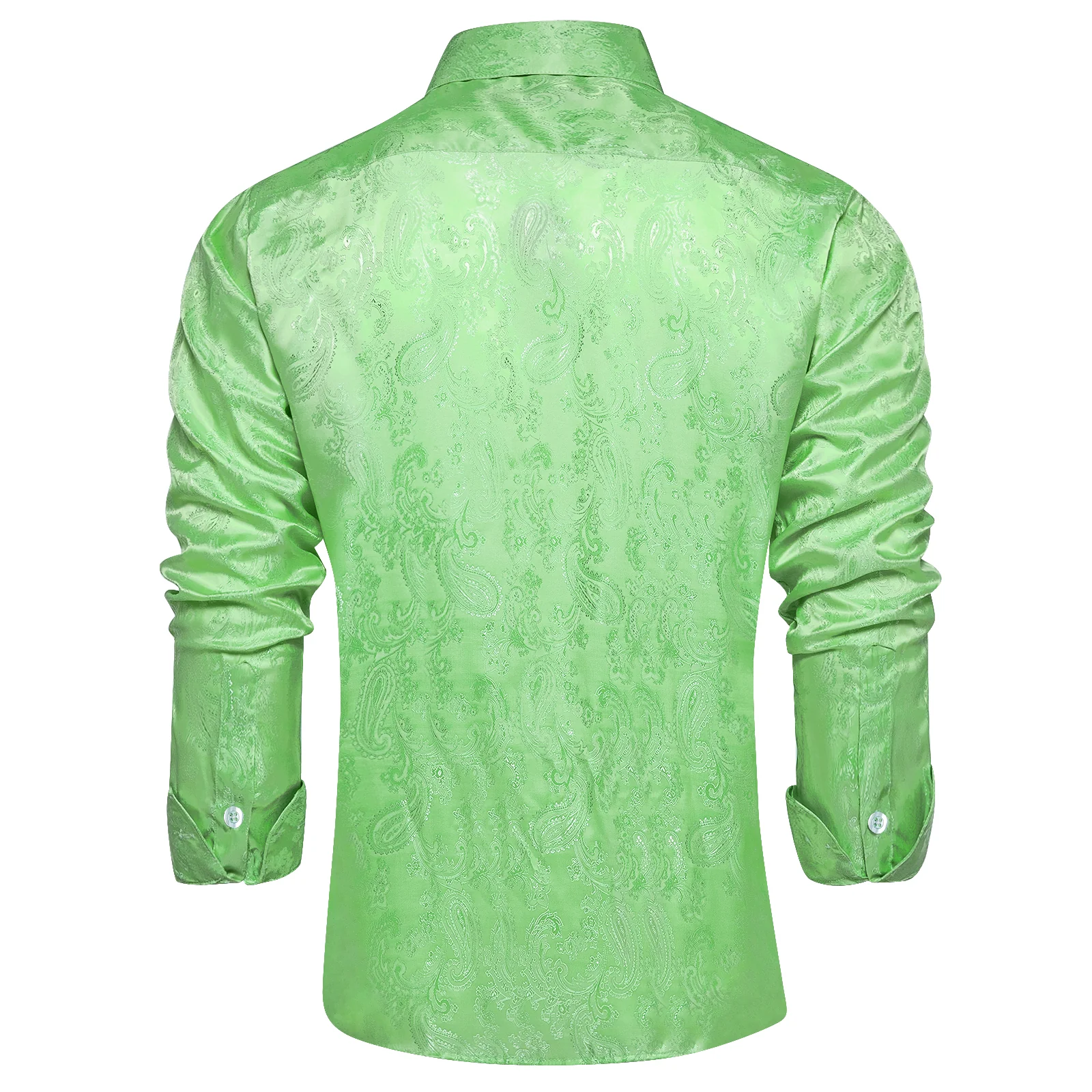 Fluorescent Green Paisley Style Silk Men's Long Sleeve Shirt