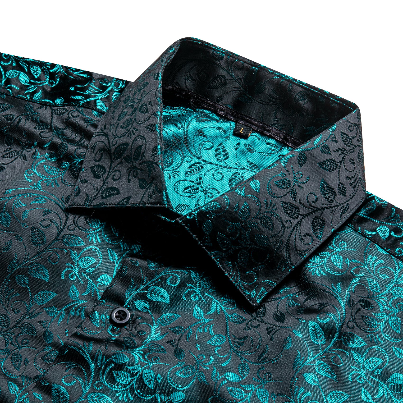Black Lake Blue Floral Pattern Silk Men's Long Sleeve Shirt
