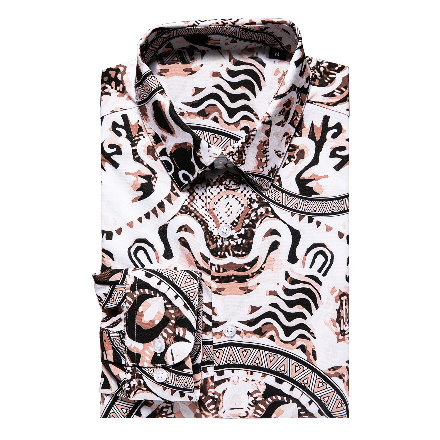 New White Brown Novelty  Silk Men's Long Sleeve Shirt Wedding
