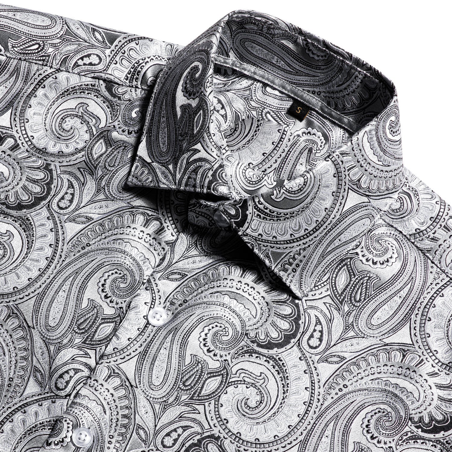 Silver Grey Paisley Silk Men's Short Sleeve Shirt