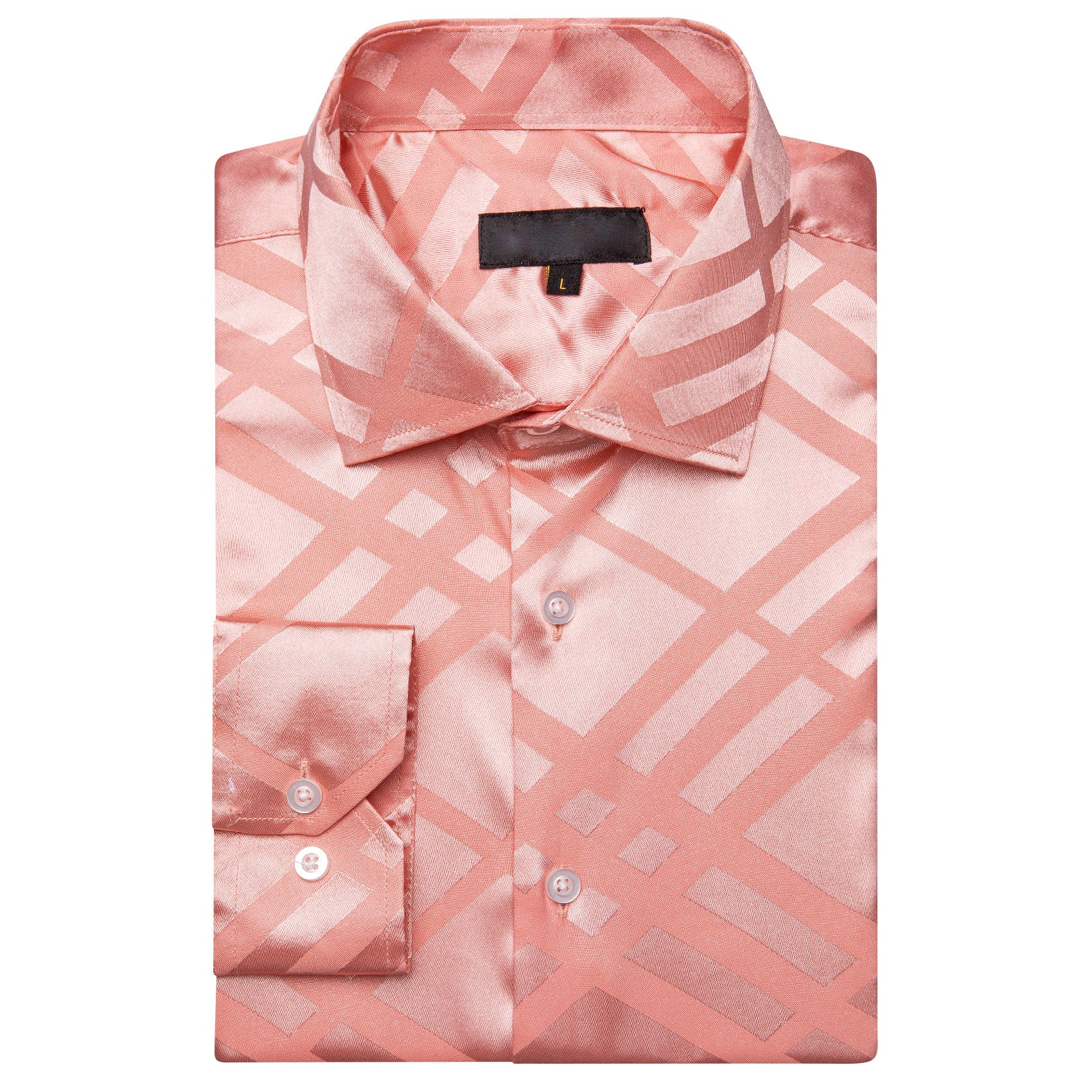 Baby Pink Plaid Silk Men's Long Sleeve Shirt