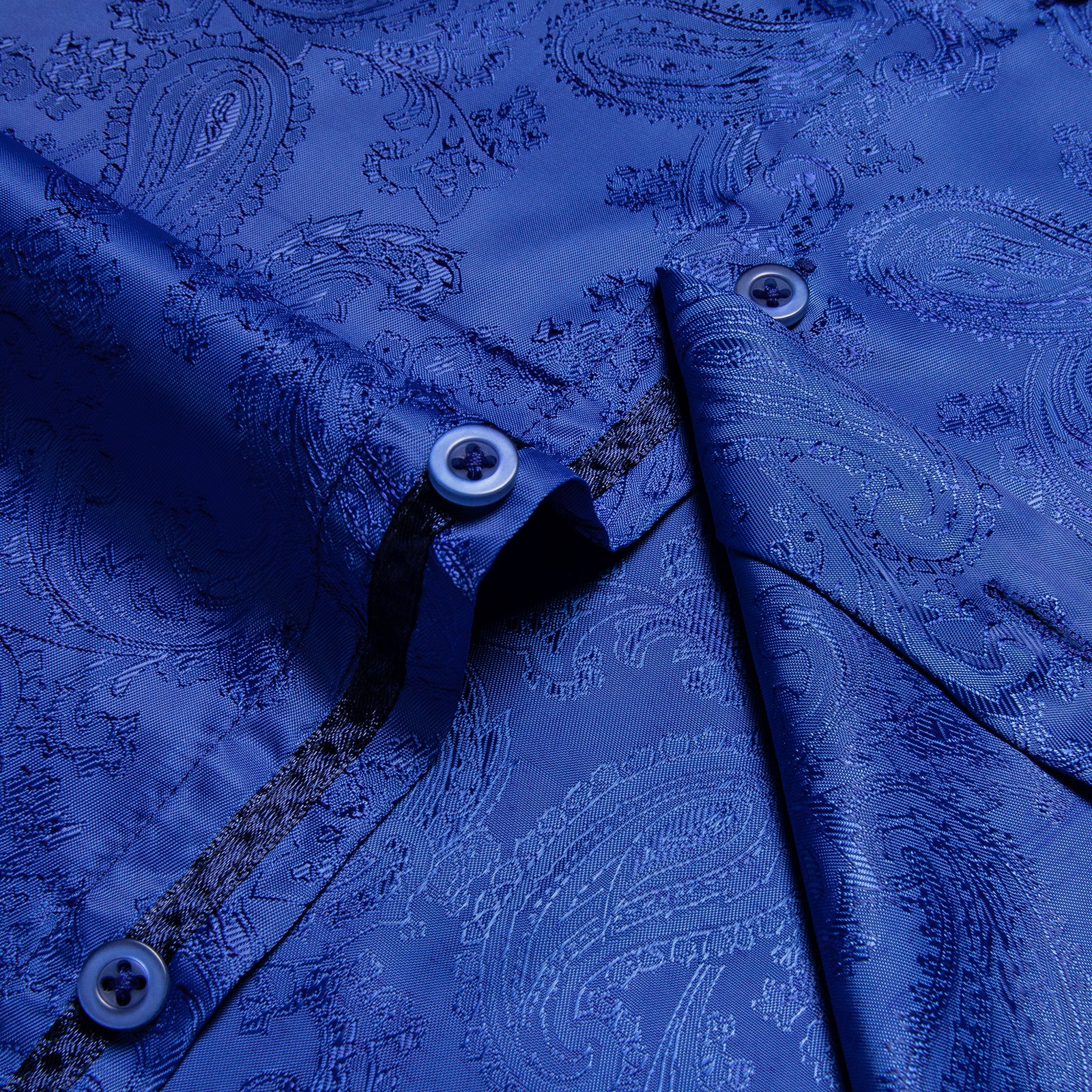 Klein Blue Paisley Style Silk Men's Long Sleeve Shirt