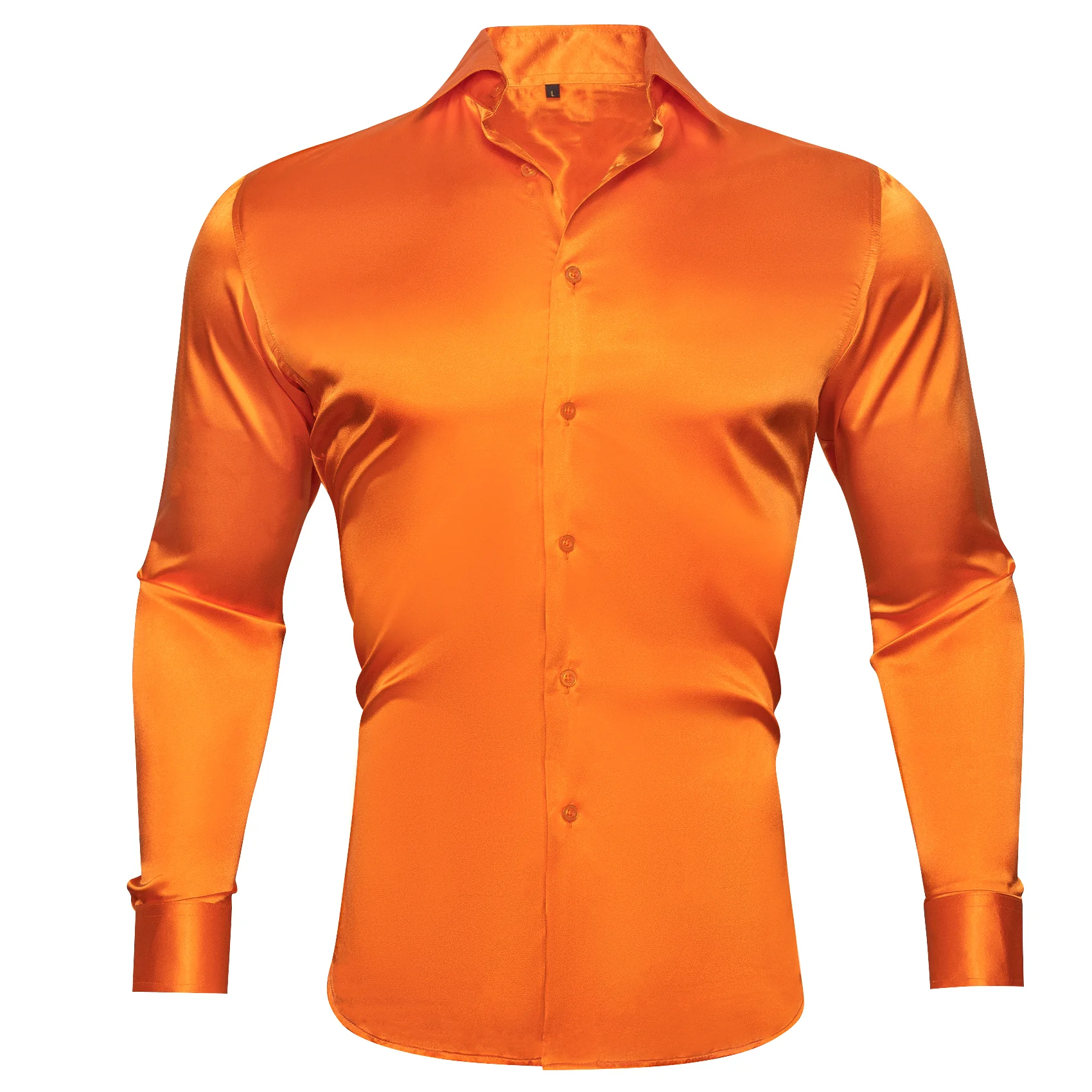 Orange Solid Silk Men's Long Sleeve Shirt
