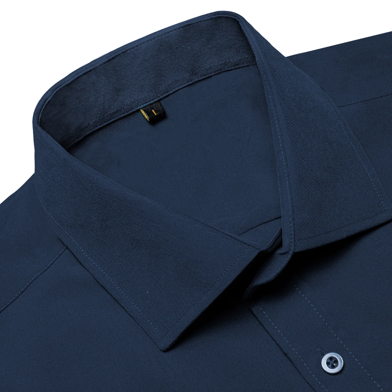 Dark Blue Cotton Solid Silk Men's Short Sleeve Shirt