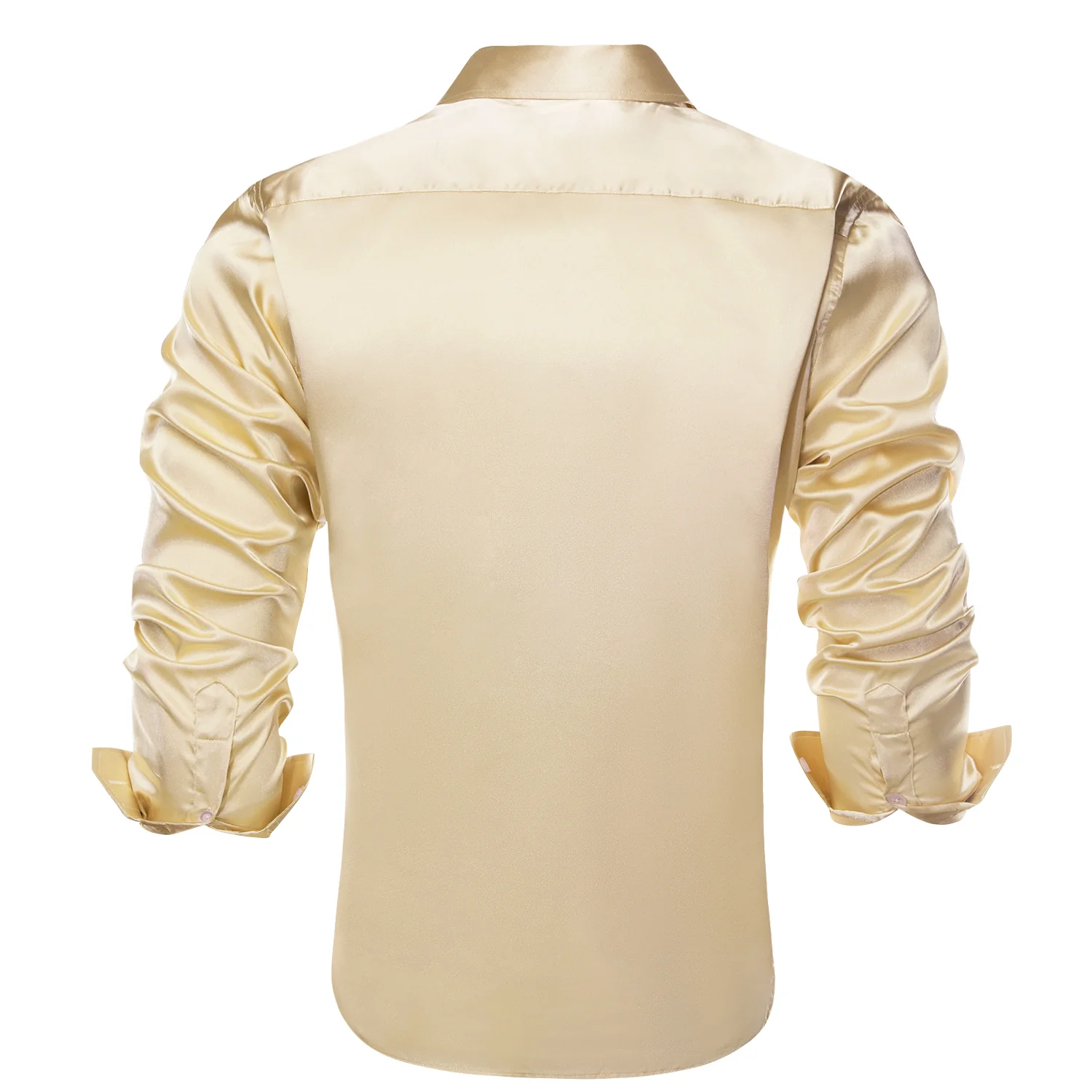 Beige Solid Satin Silk Men's Long Sleeve Business Shirt