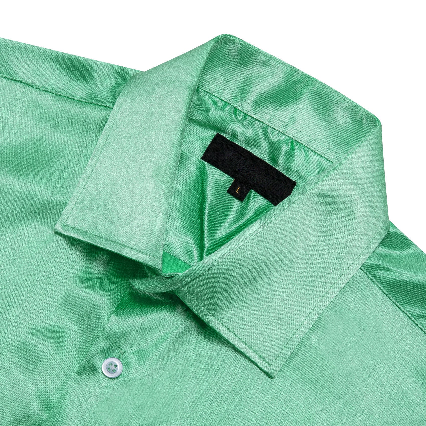 New Mint Green Solid Satin Silk Men's Long Sleeve Shirt