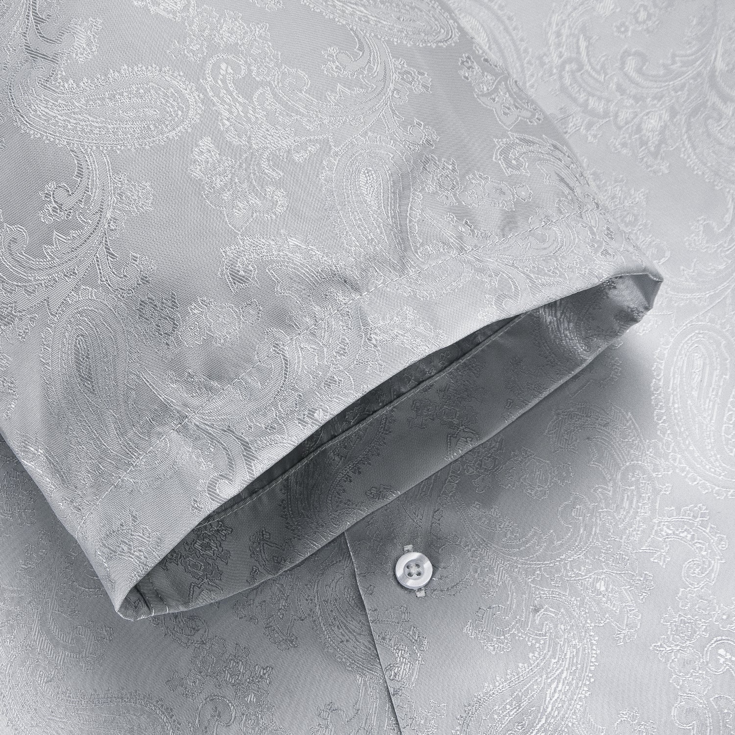 New Grey Paisley Silk Men's Short Sleeve Shirt