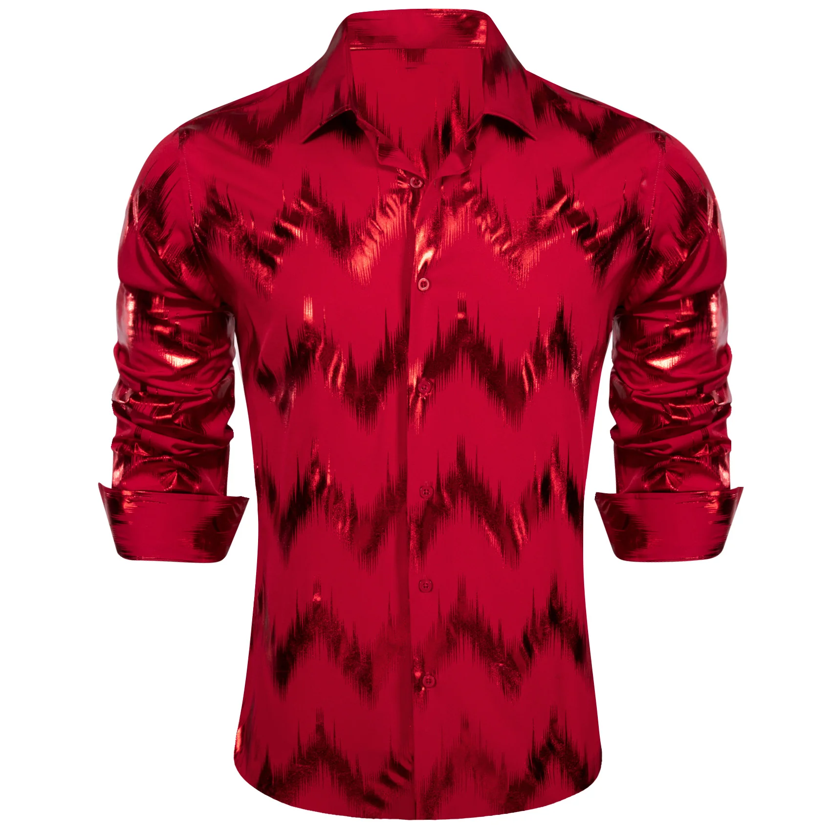 Red Black Bronzing Printing Novelty Men's Long Sleeve Shirt