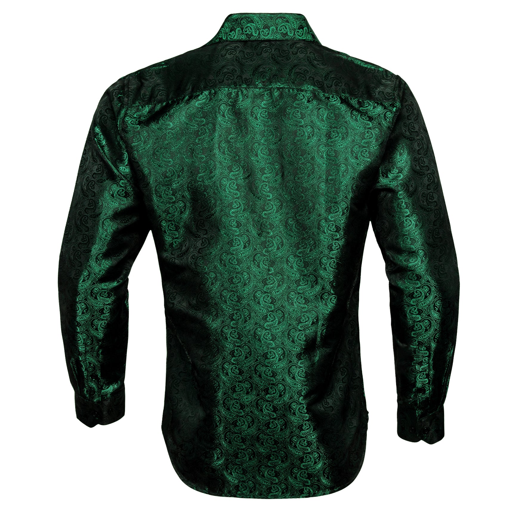 Dark Green Paisley Pattern Silk Men's Long Sleeve Shirt