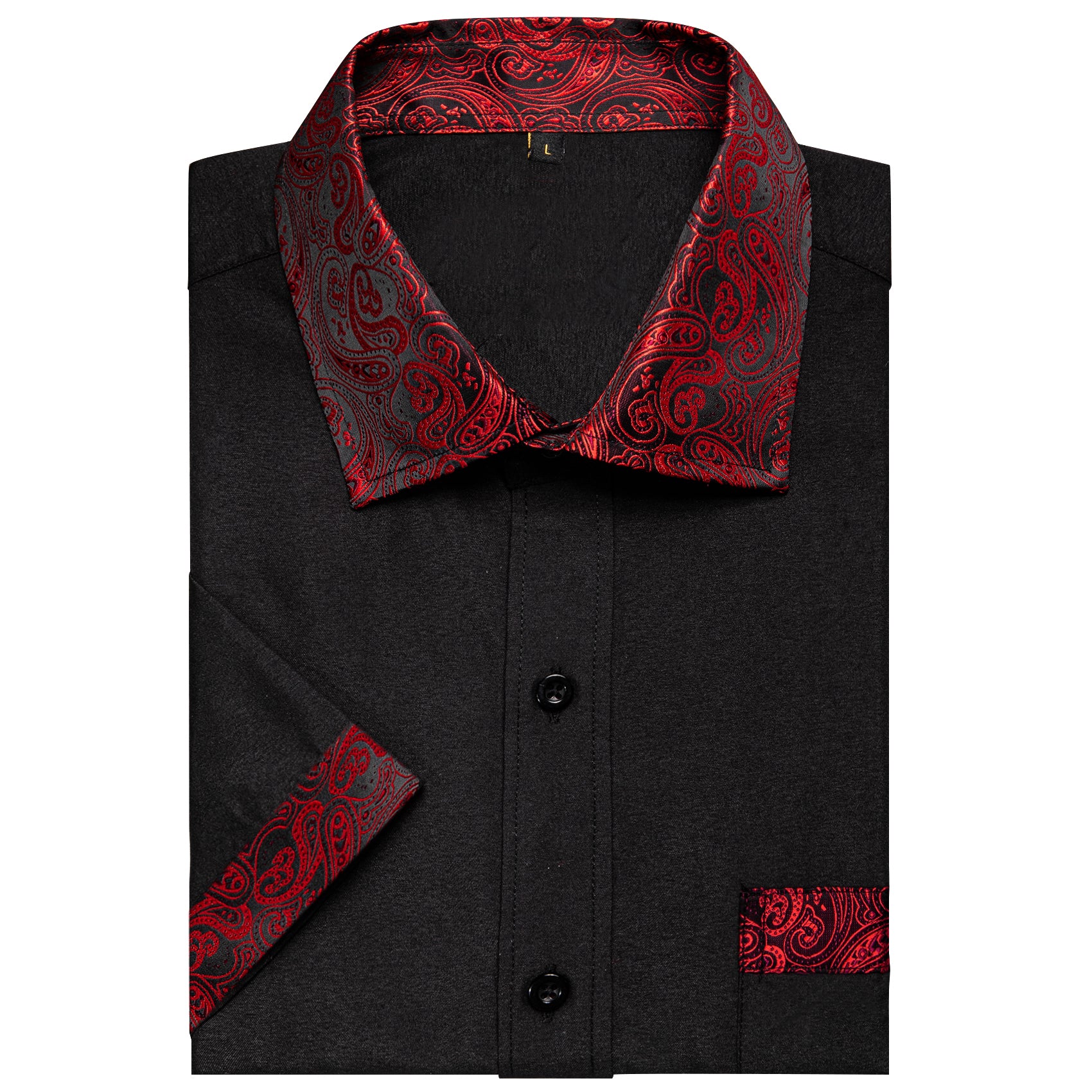 Splicing Style Black with Red Paisley Silk Men's Short Sleeve Shirt