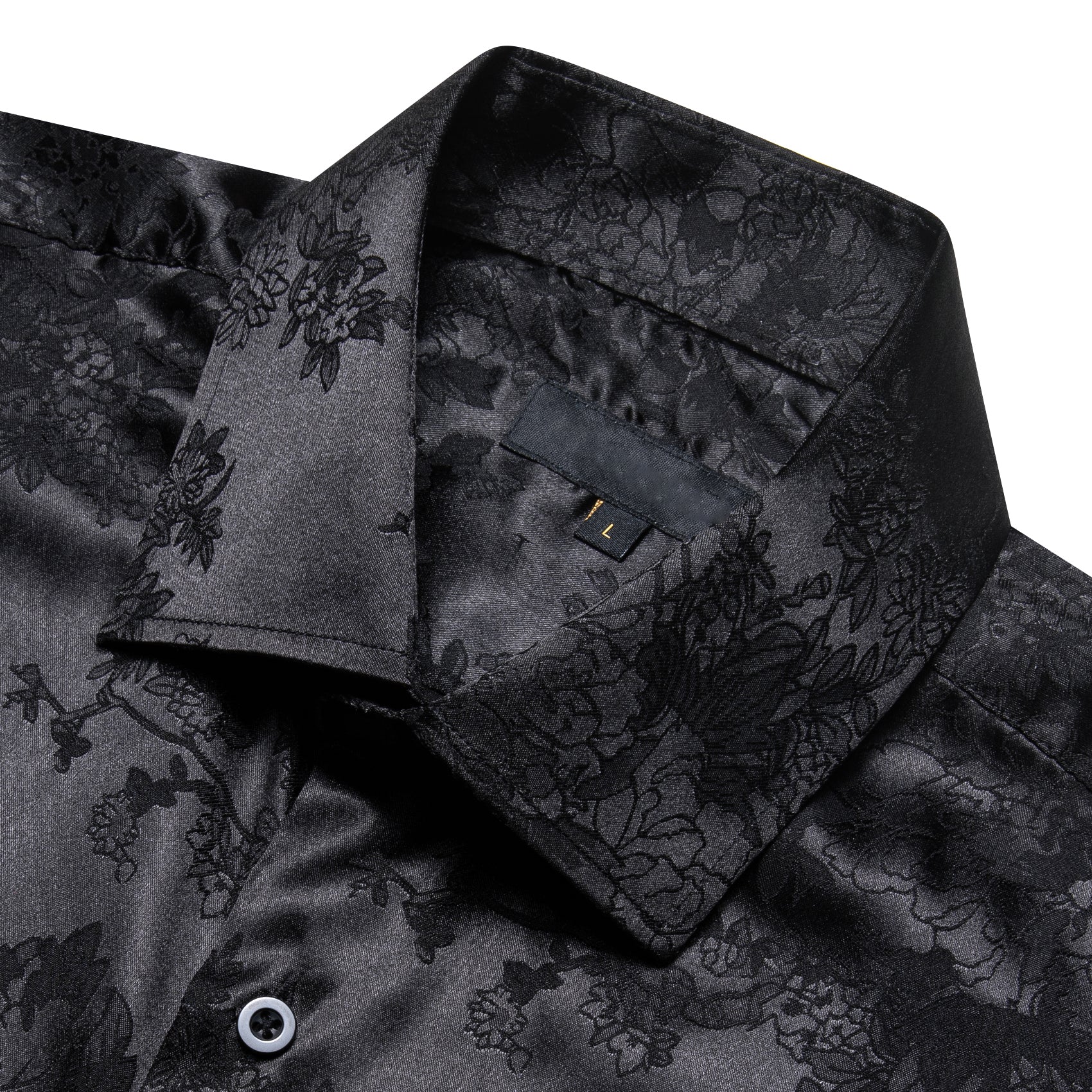 Black Floral Silk Men Short Sleeve Shirt