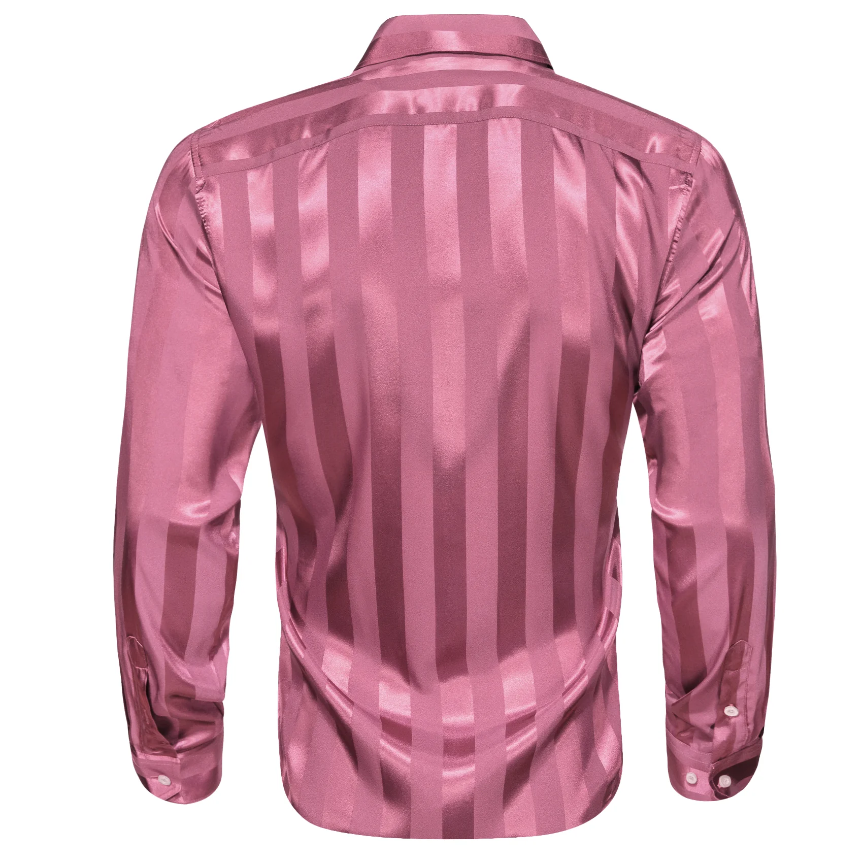 Pink Striped Shiny Satin Men's Long Sleeve Shirt