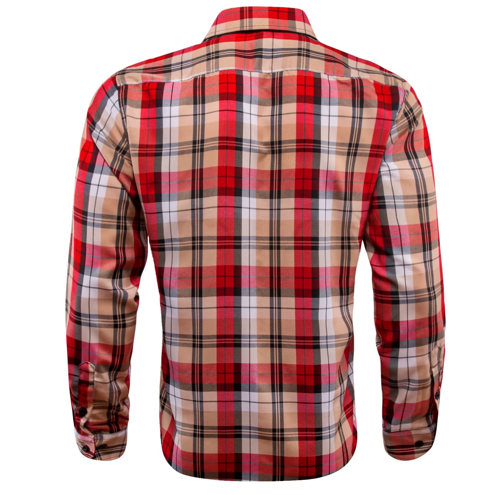Red Brown Plaid Men's Long Sleeve Work Shirt