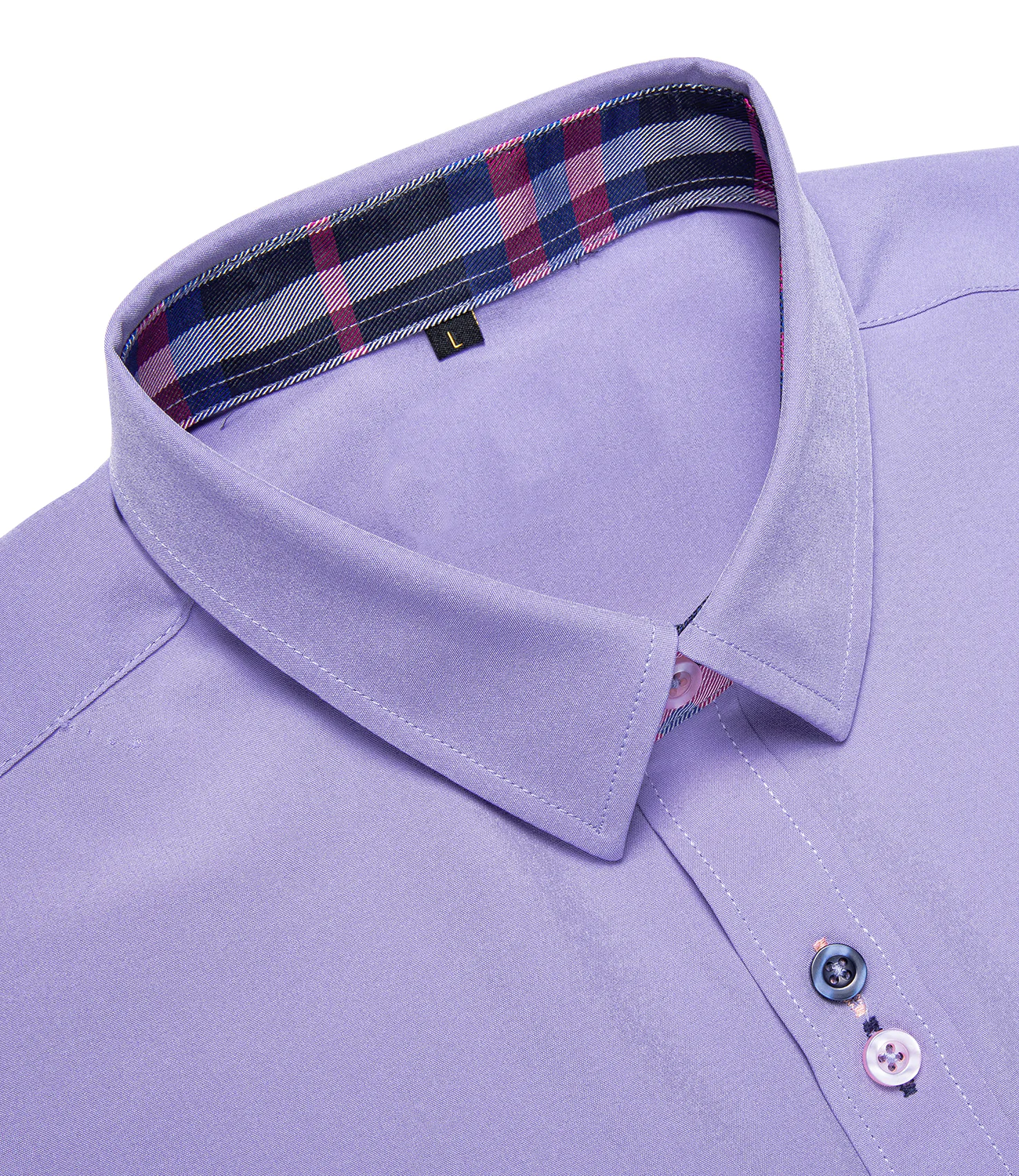 New Splicing Style Purple with Blue Plaid Edge Men's Long Sleeve Shirt