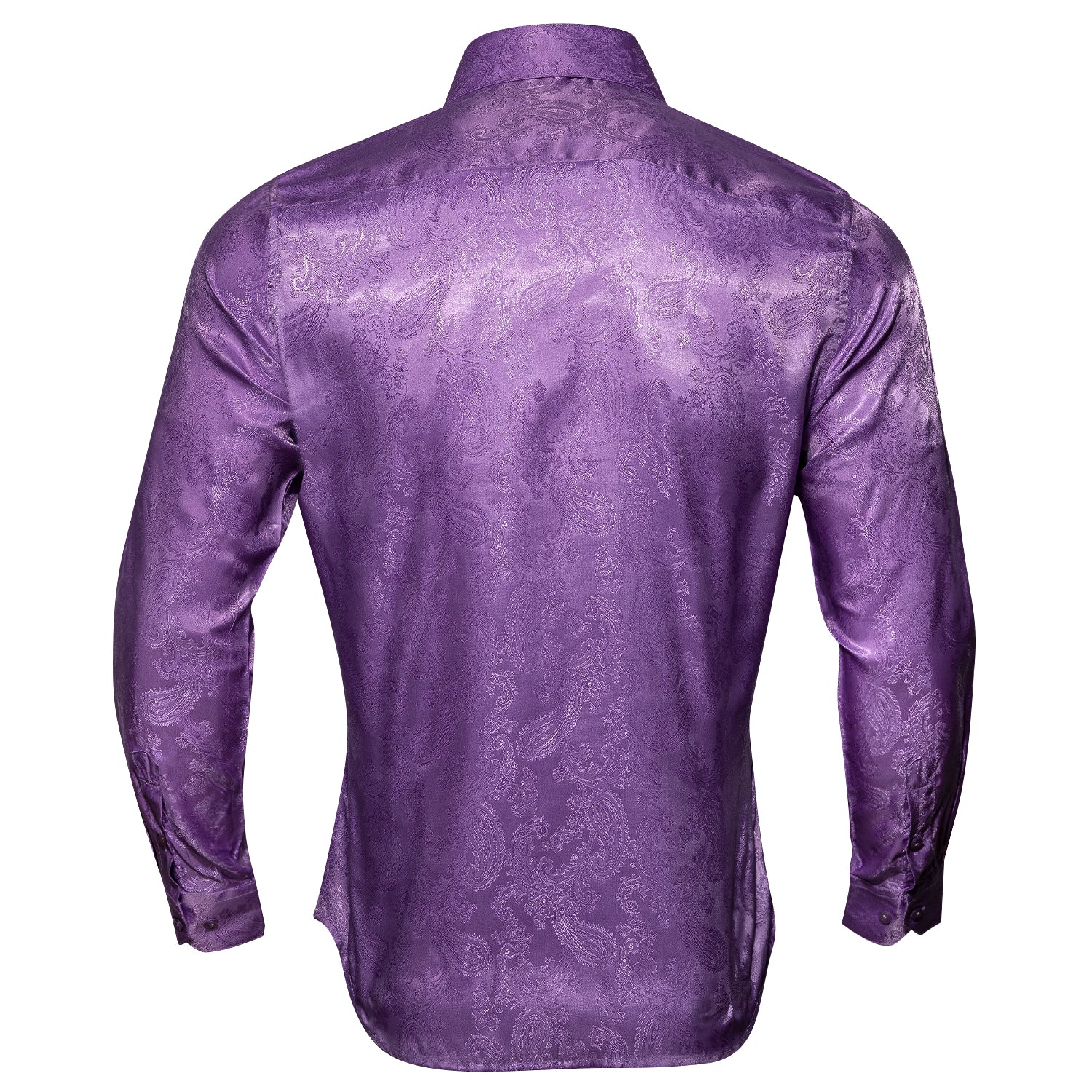 New Purple Paisley Pattern Silk Men's Long Sleeve Shirt