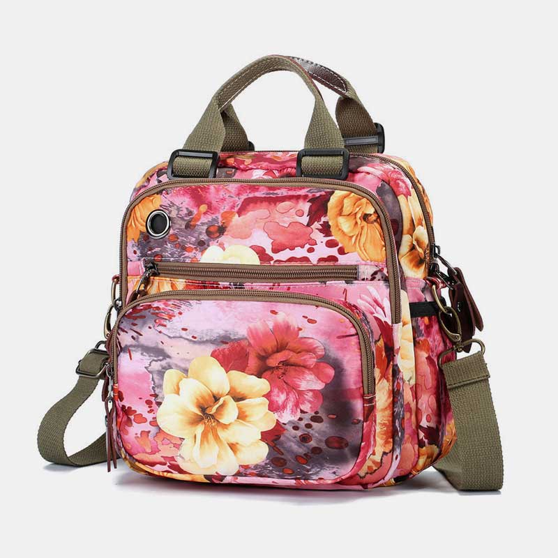 Multifunctional Waterproof Flower Printing Backpack Floral Diaper Bag Crossbody Bag
