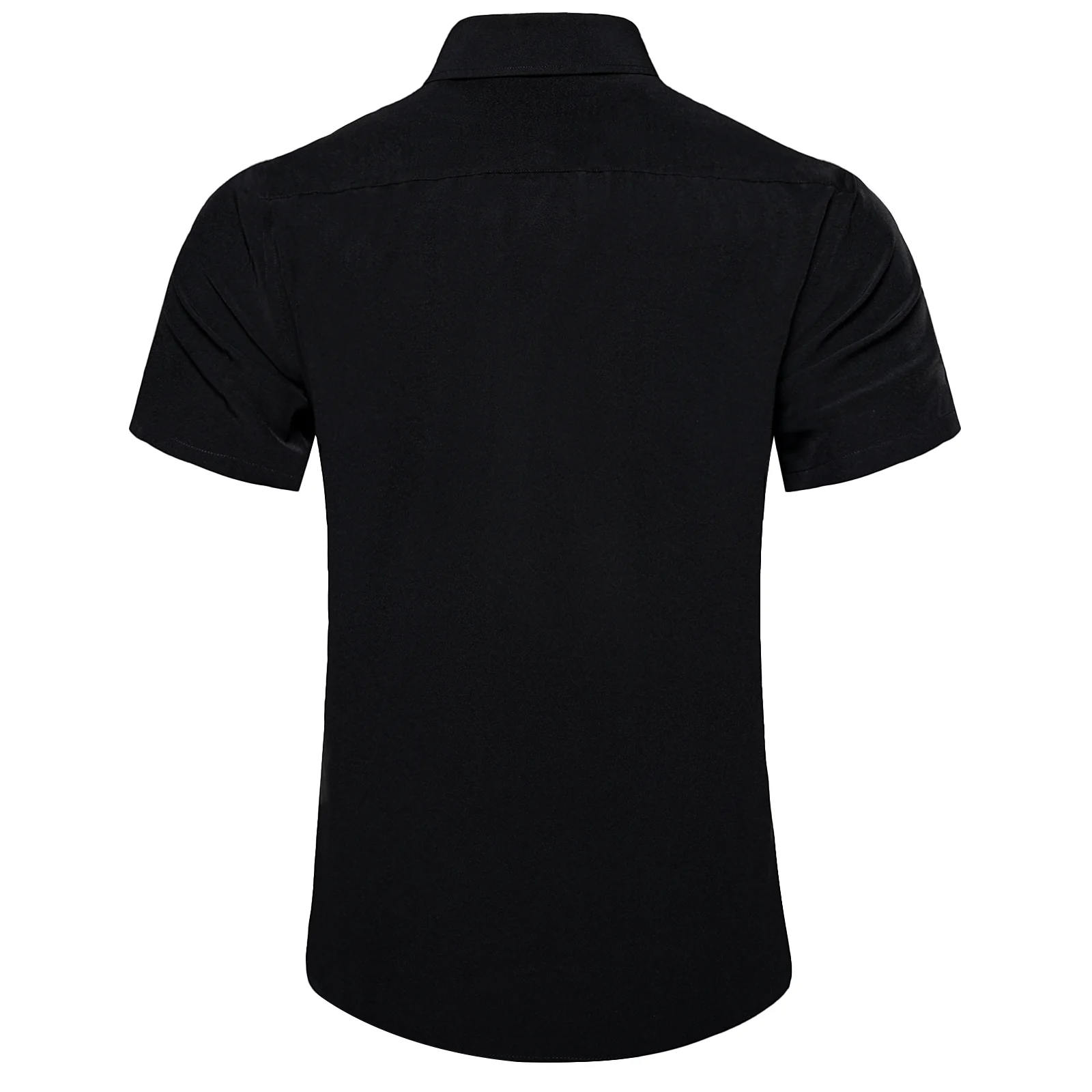 Black Solid Silk Men's Short Sleeve Shirt