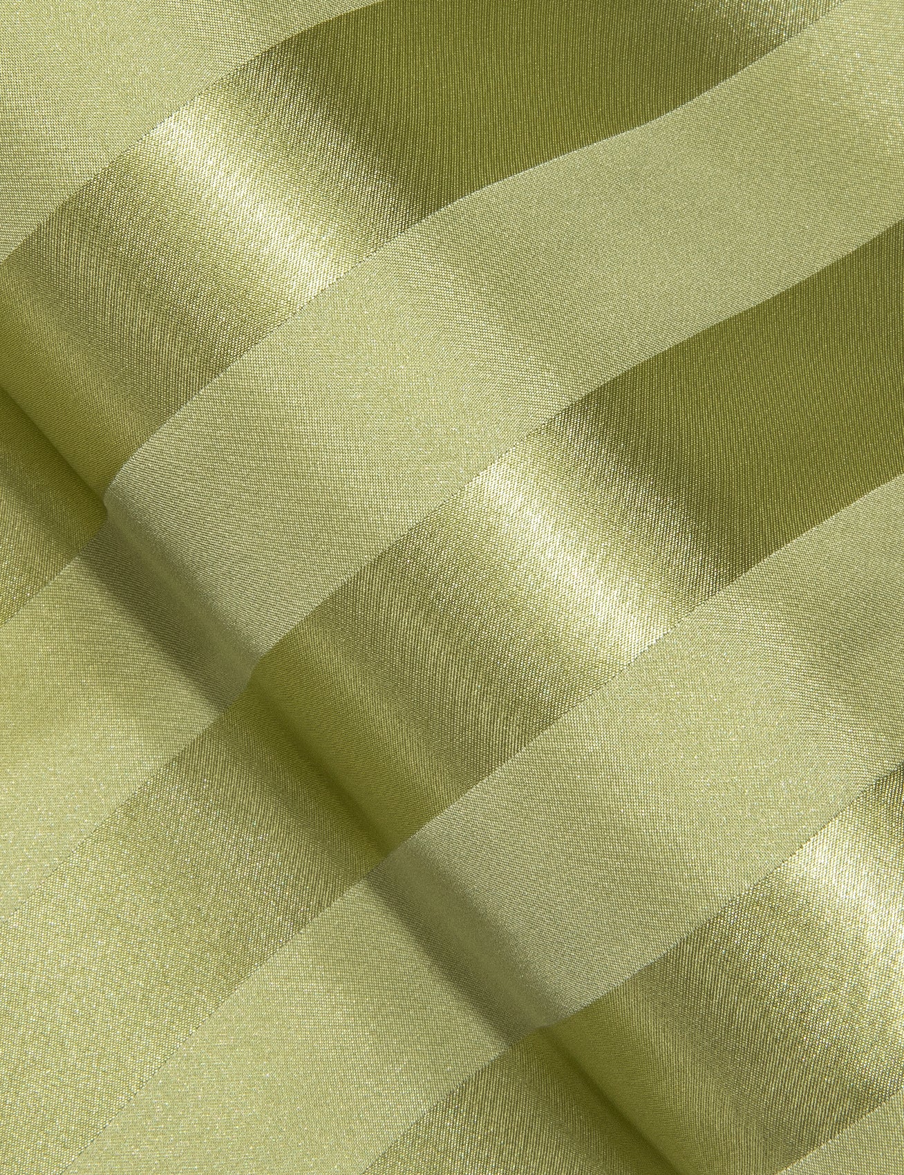 Cream Green Striped Shiny Satin Men's Long Sleeve Shirt