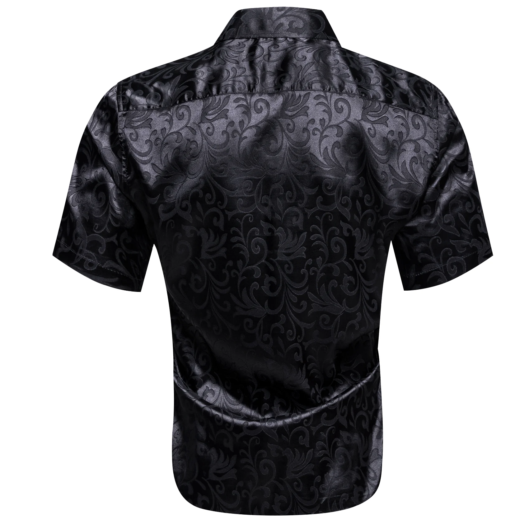 Black Floral Leaf Silk Men's Short Sleeve Shirt