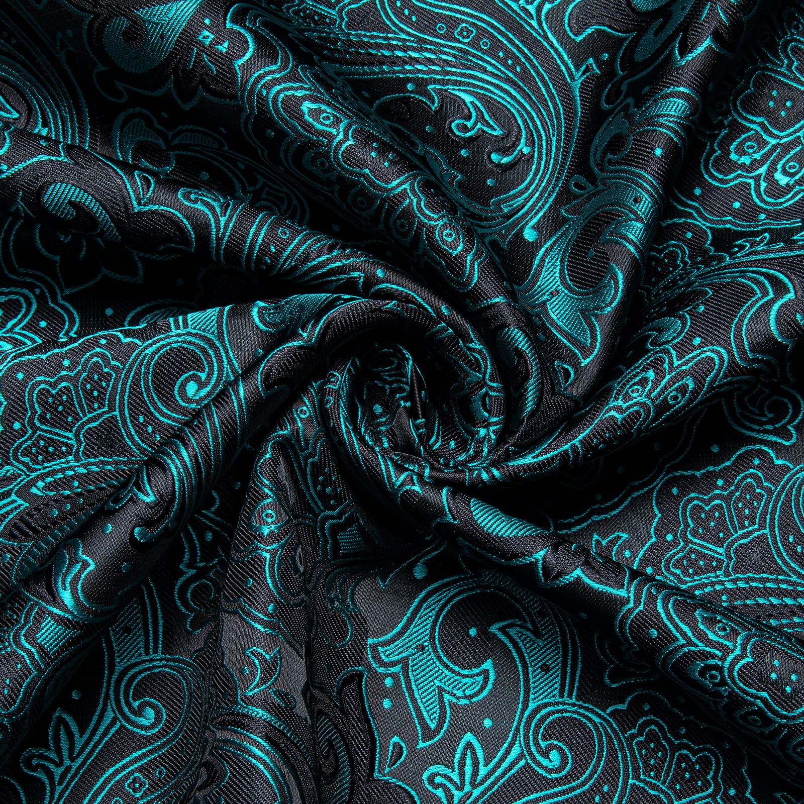 Black Teal Blue Floral Silk Men's Long Sleeve Shirt