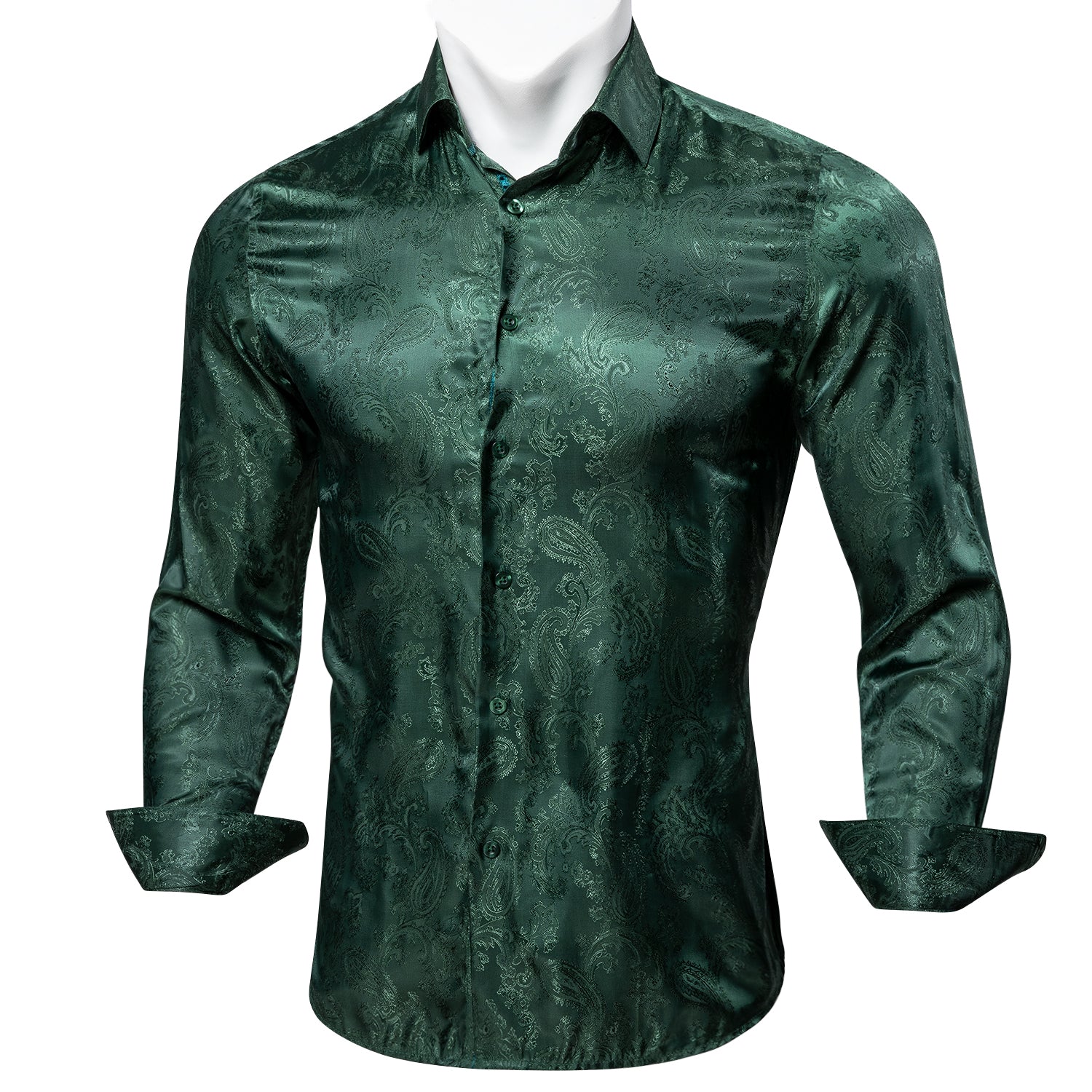 Classic Green Paisley Pattern Silk Men's Long Sleeve Shirt